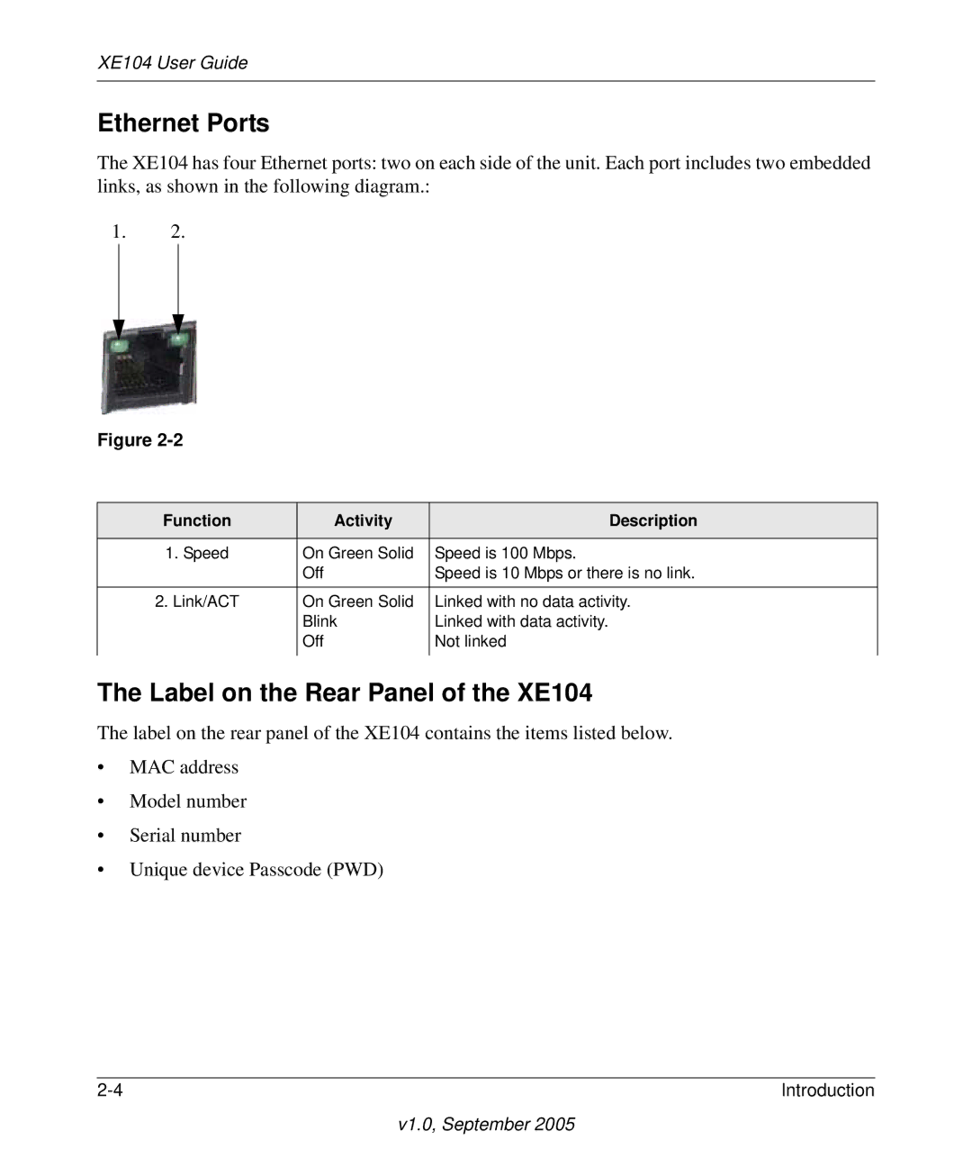 NETGEAR manual Ethernet Ports, Label on the Rear Panel of the XE104 