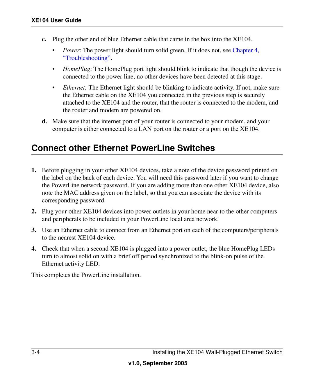 NETGEAR XE104 manual Connect other Ethernet PowerLine Switches 