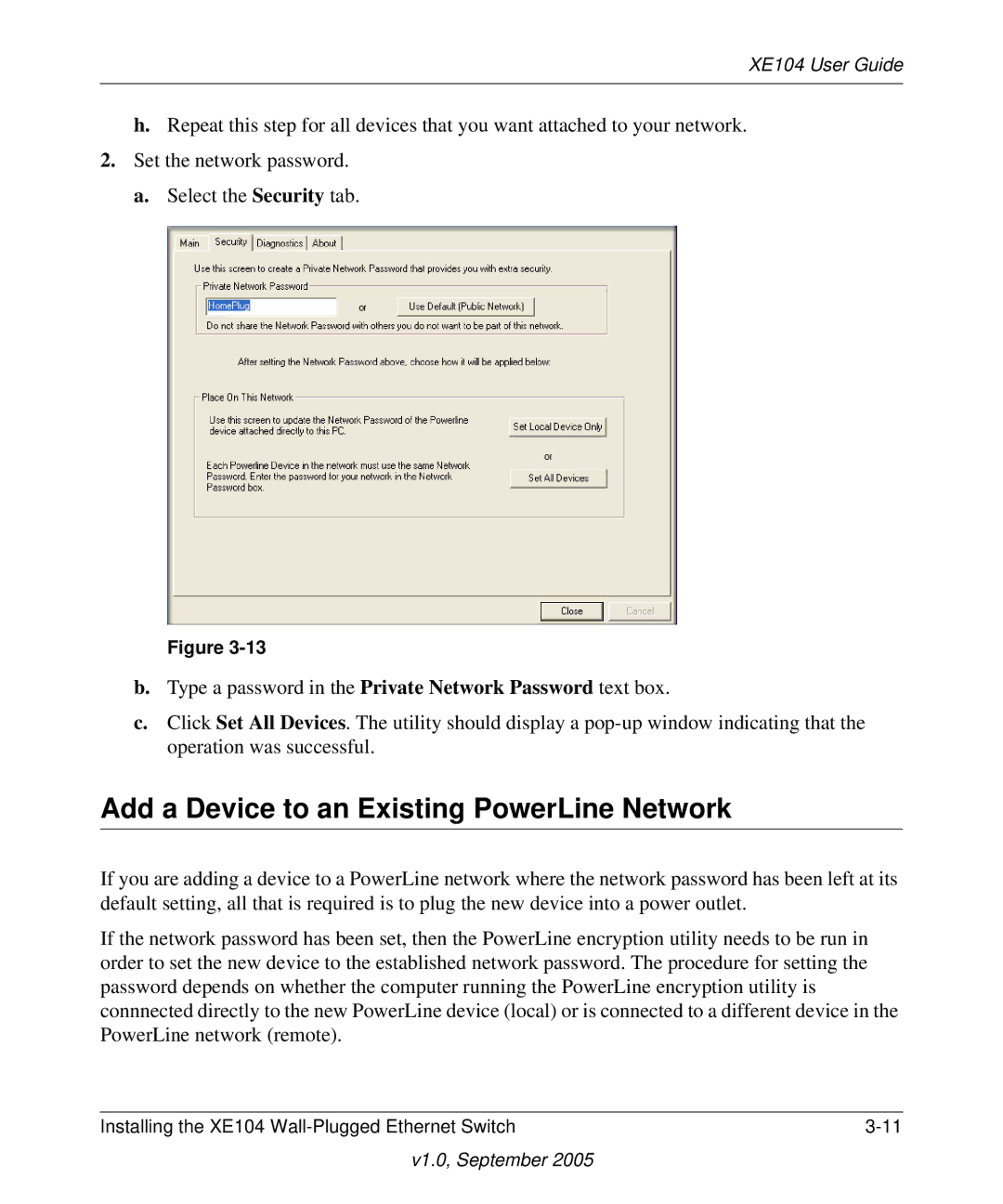 NETGEAR XE104 manual Add a Device to an Existing PowerLine Network 