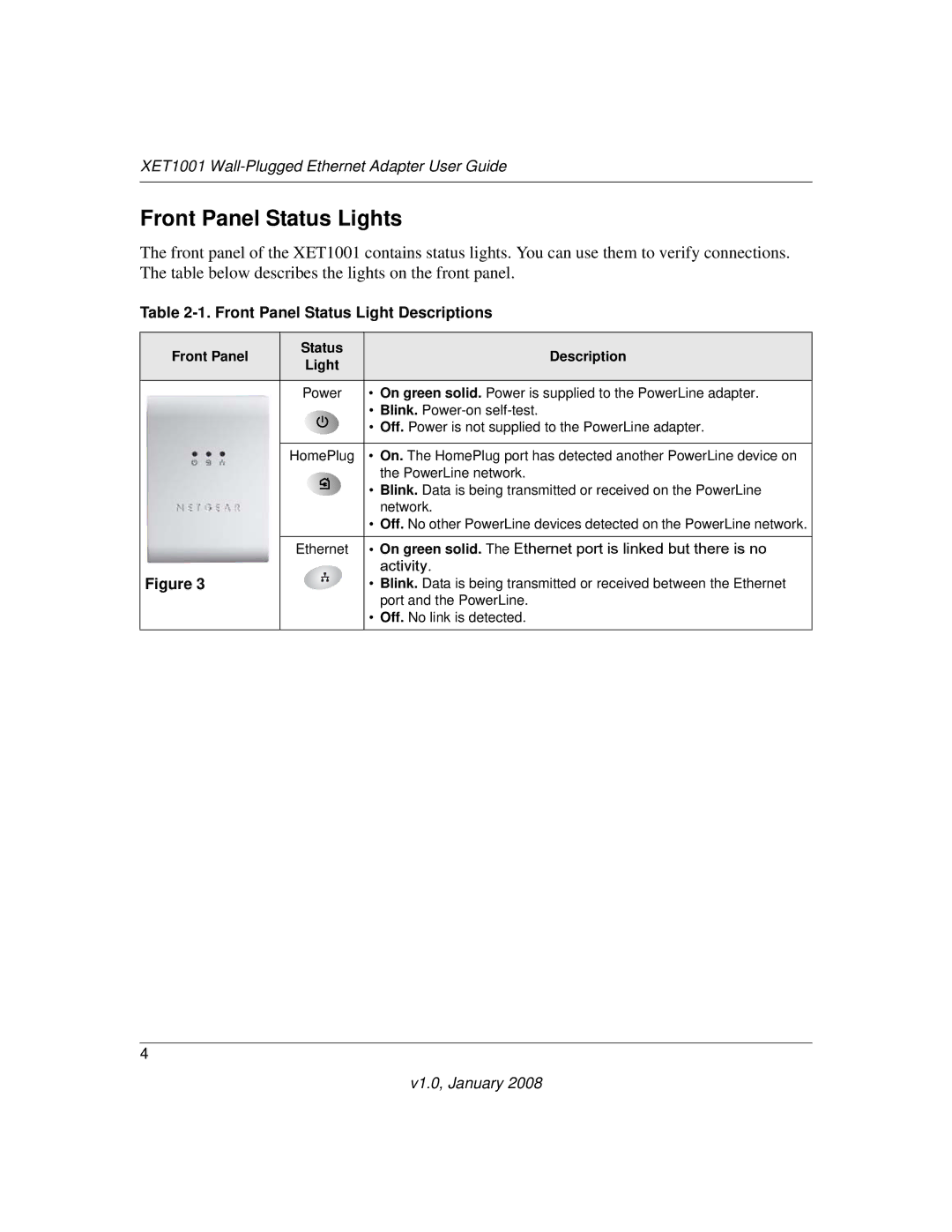 NETGEAR XETB10GM-100NAS manual Front Panel Status Lights, Front Panel Status Light Descriptions 