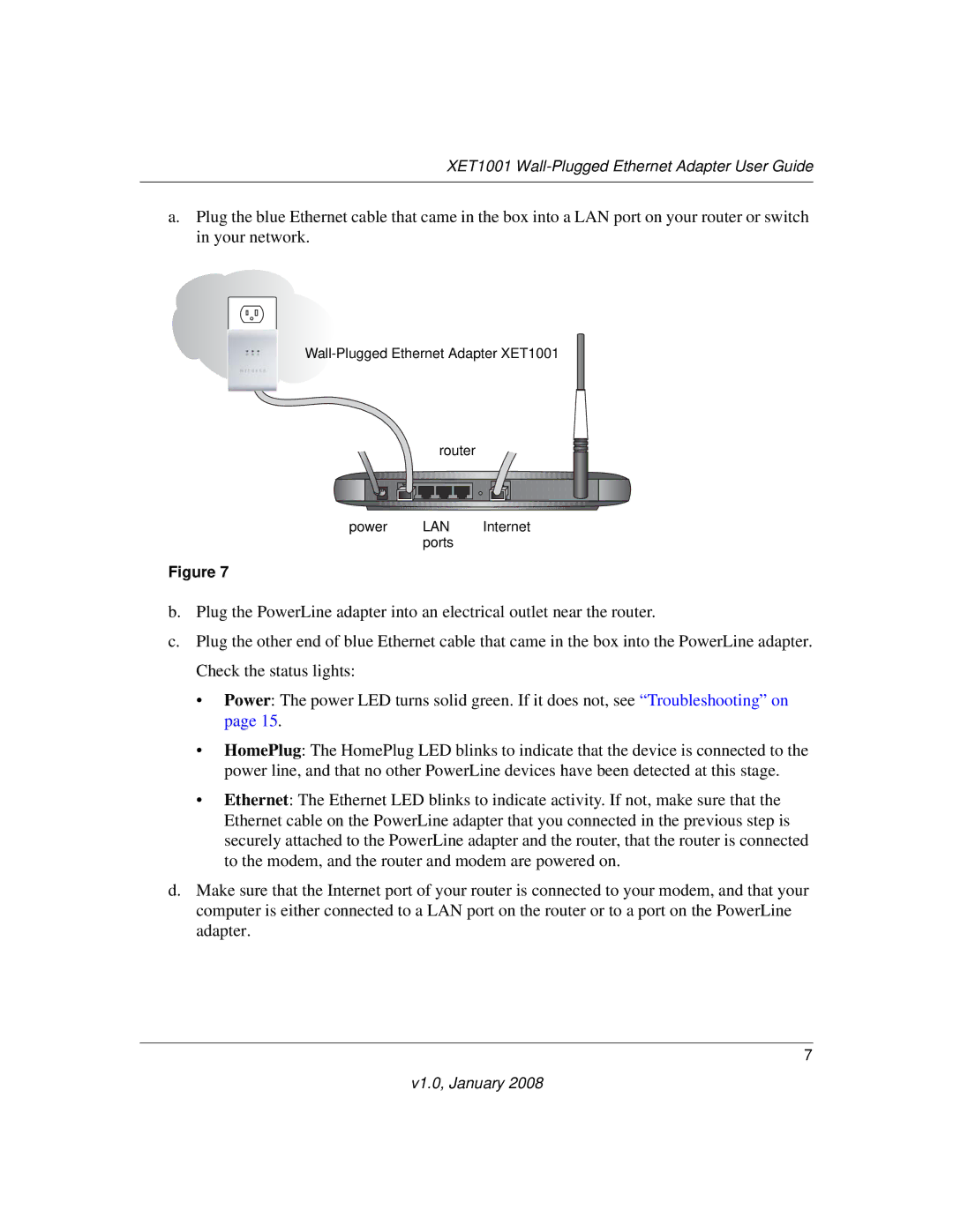 NETGEAR XETB10GM-100NAS manual XET1001 Wall-Plugged Ethernet Adapter User Guide 