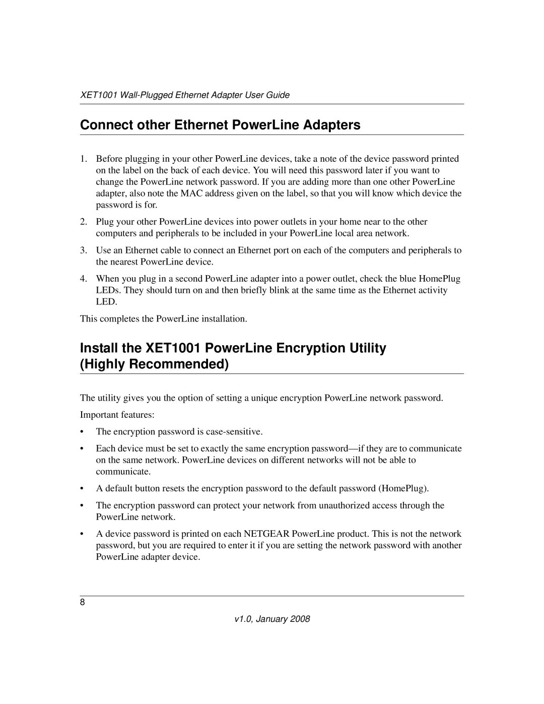 NETGEAR XETB10GM-100NAS manual Connect other Ethernet PowerLine Adapters 