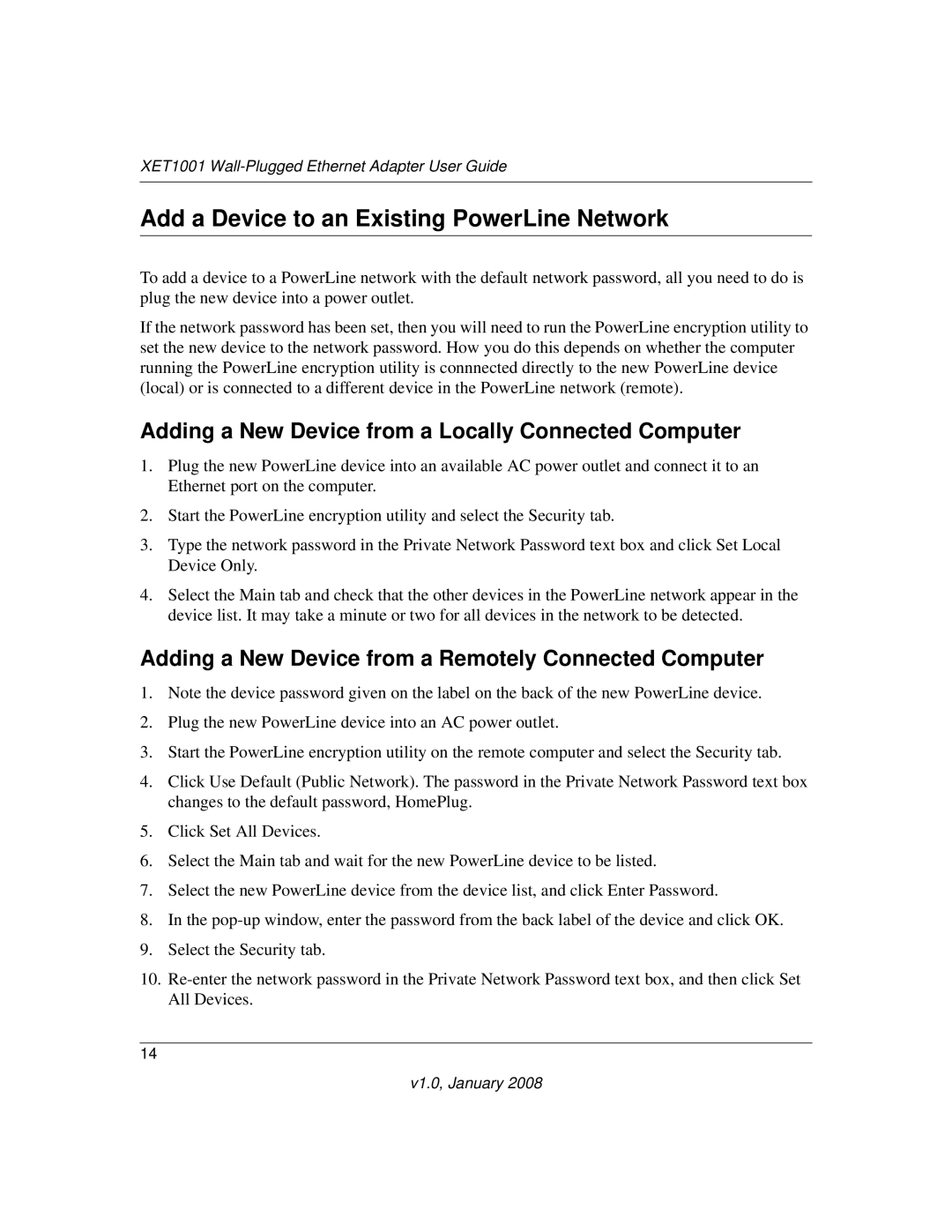 NETGEAR XETB10GM-100NAS manual Add a Device to an Existing PowerLine Network 