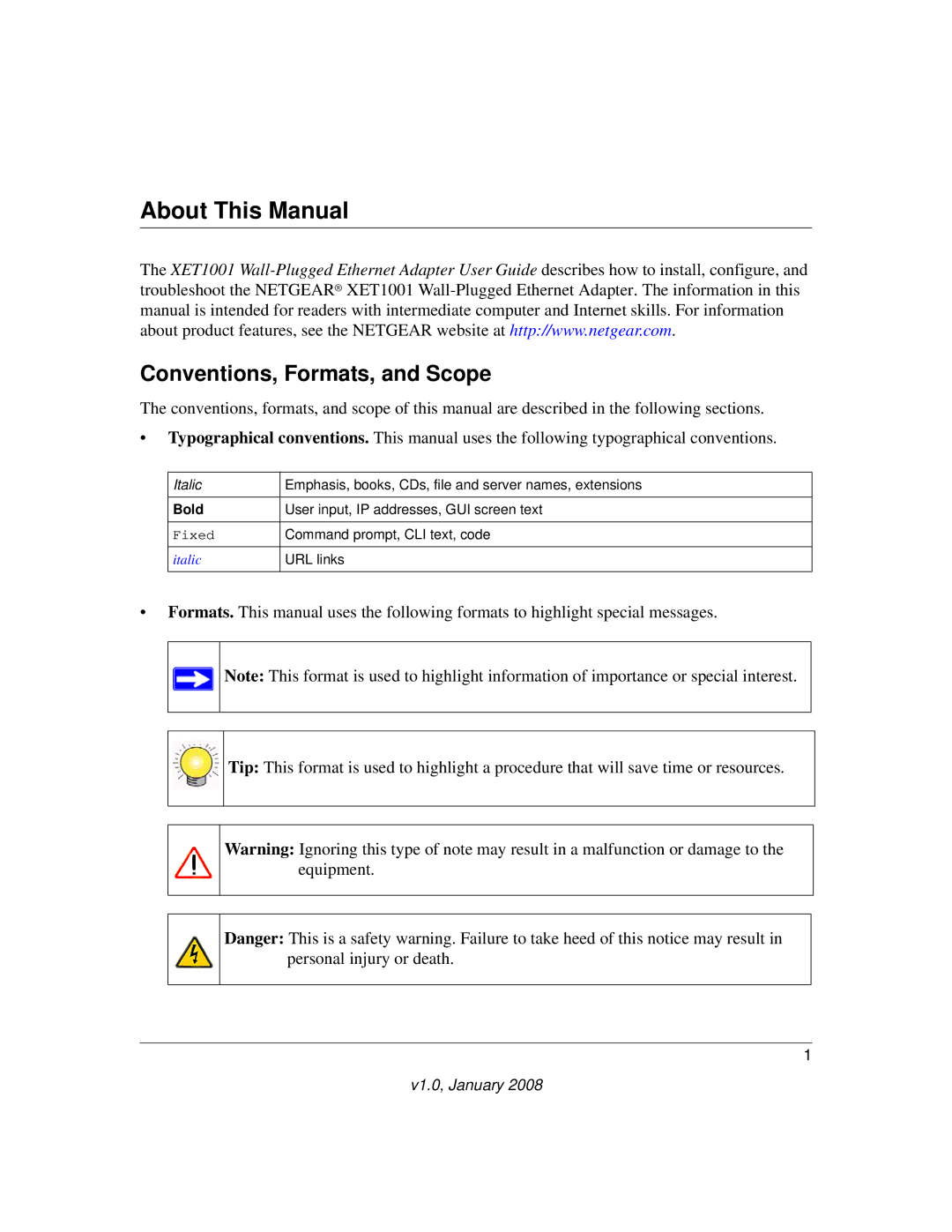 NETGEAR XETB10GM-100NAS manual About This Manual, Conventions, Formats, and Scope 