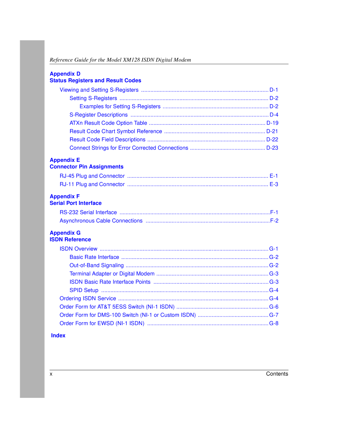 NETGEAR XM128 ISDN manual Appendix E Connector Pin Assignments 