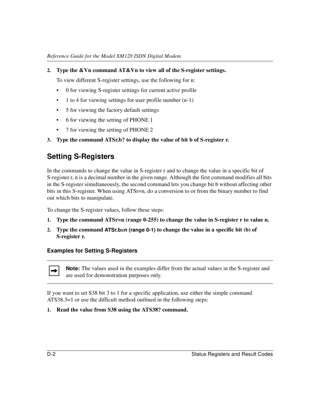 NETGEAR XM128 ISDN manual Examples for Setting S-Registers 