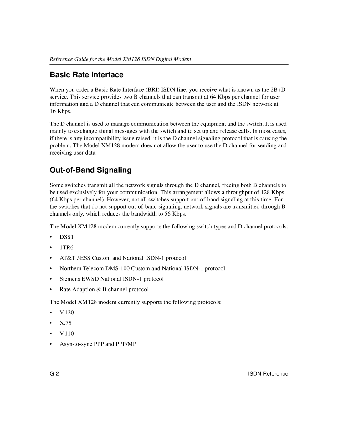 NETGEAR XM128 ISDN manual Basic Rate Interface, Out-of-Band Signaling 