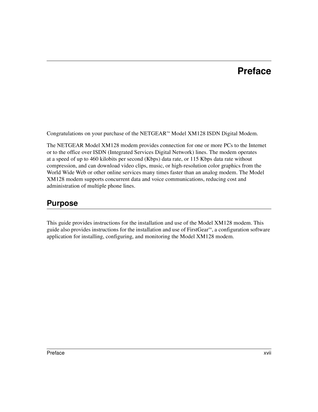 NETGEAR XM128 ISDN manual Preface, Purpose 