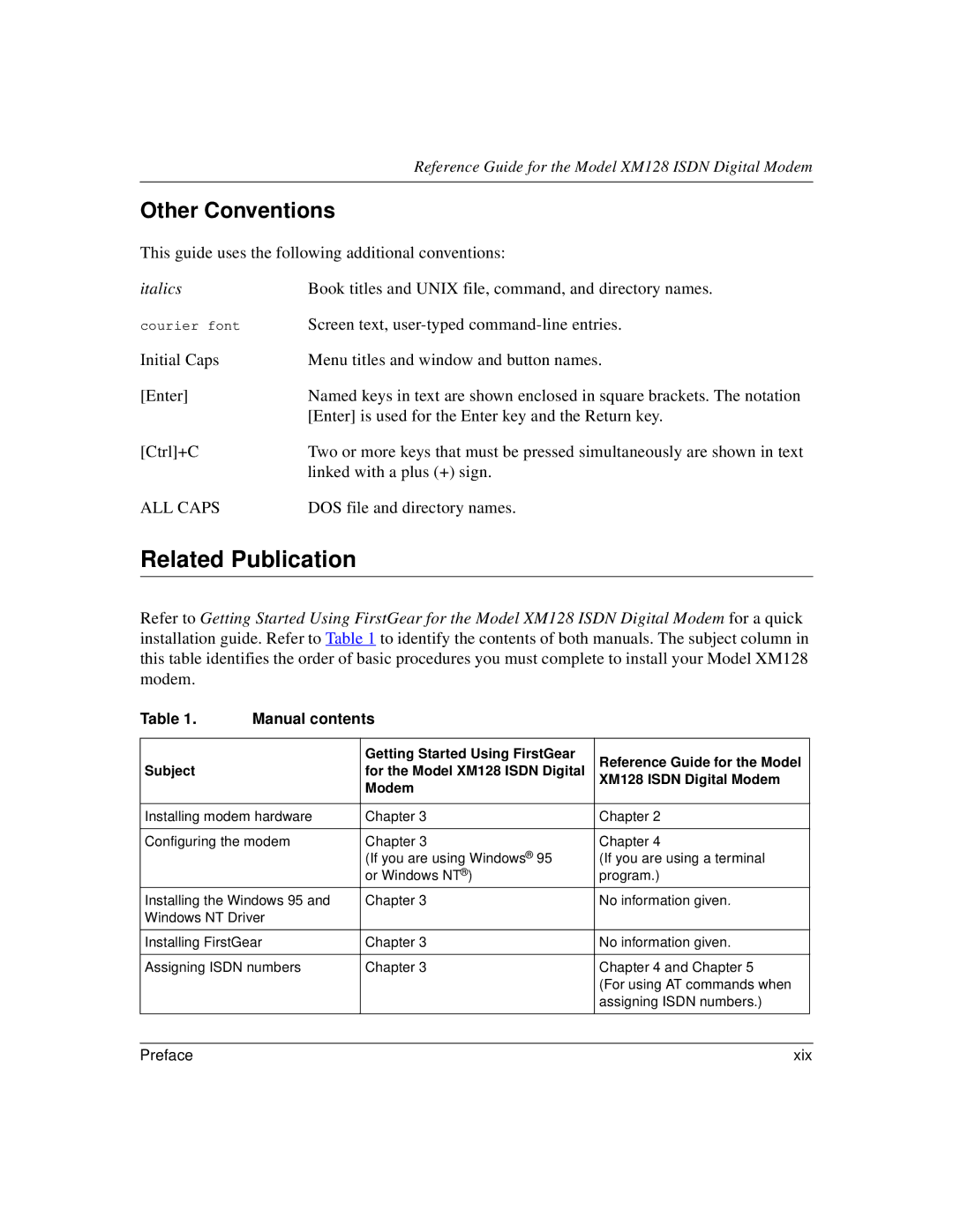 NETGEAR XM128 ISDN manual Related Publication, Other Conventions, Manual contents 