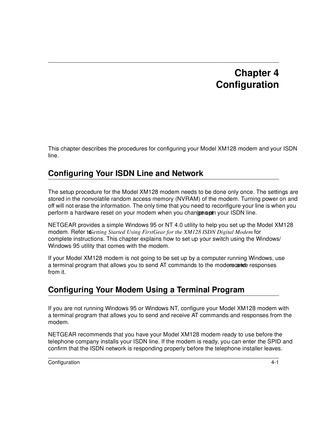 NETGEAR XM128 ISDN manual Chapter Configuration, Configuring Your Isdn Line and Network 