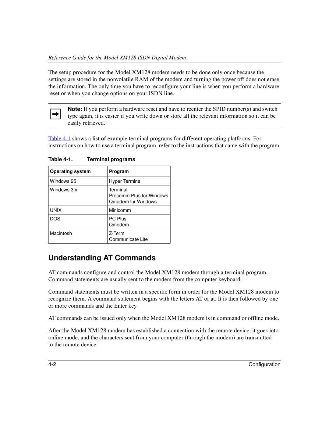 NETGEAR XM128 ISDN manual Understanding AT Commands, Terminal programs, Operating system Program, Unix, Dos 