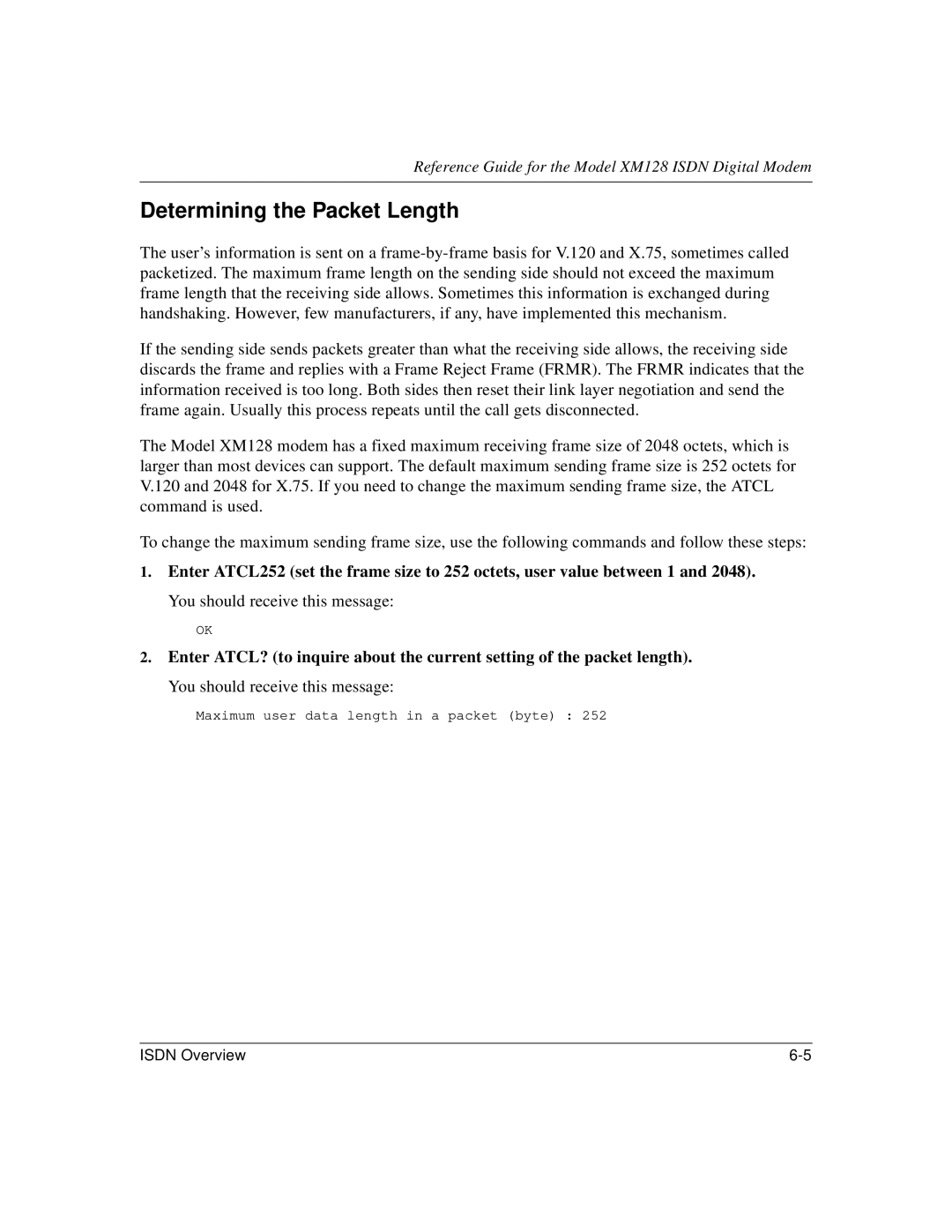 NETGEAR XM128 ISDN manual Determining the Packet Length 