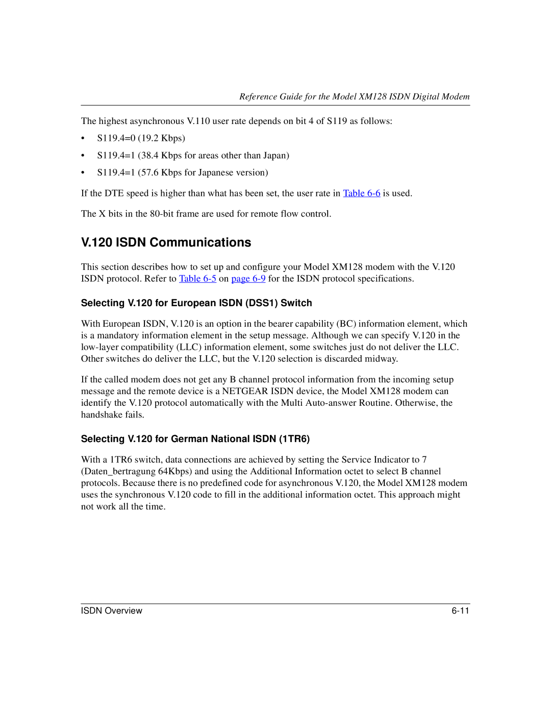 NETGEAR XM128 ISDN manual Selecting V.120 for European Isdn DSS1 Switch, Selecting V.120 for German National Isdn 1TR6 