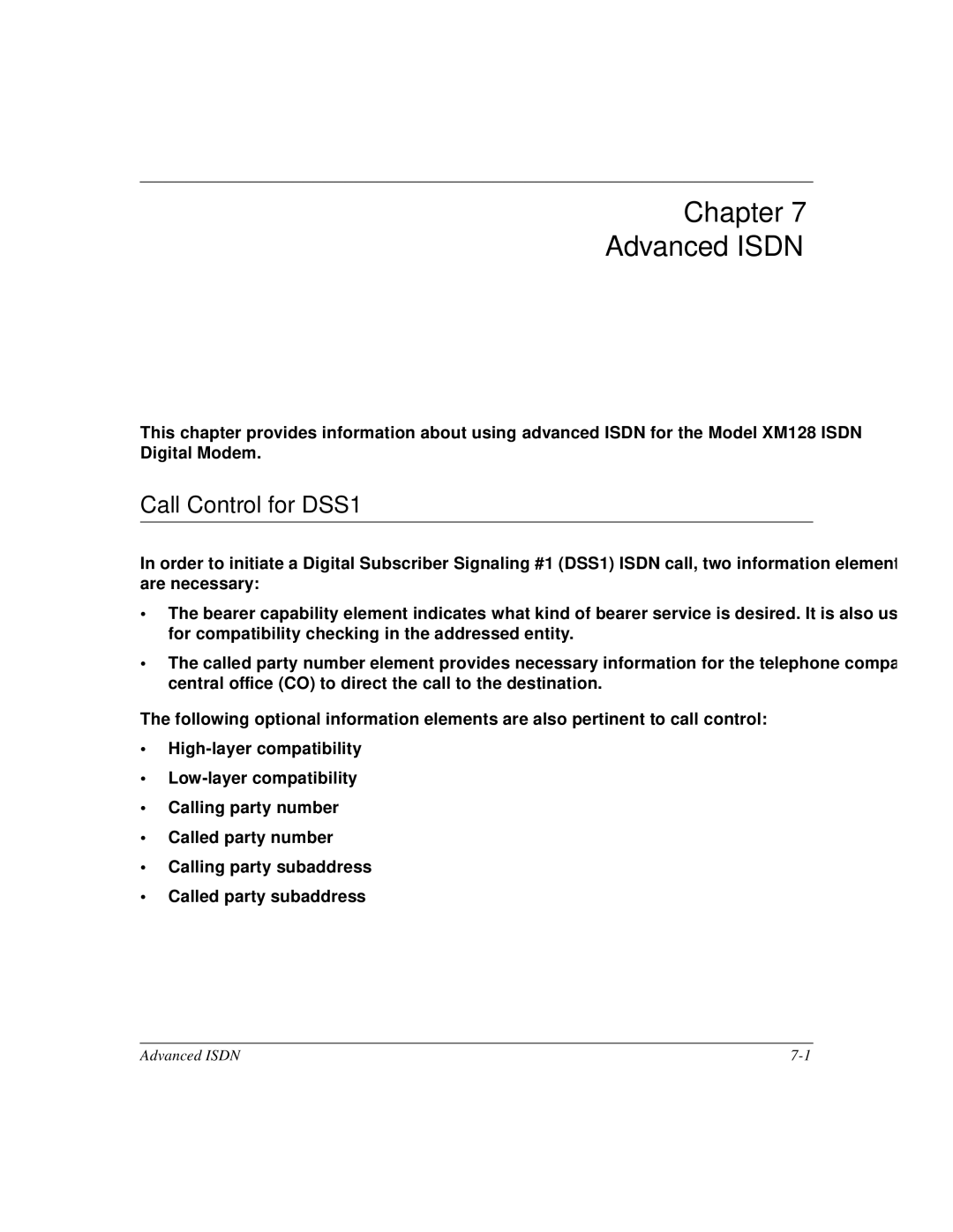 NETGEAR XM128 ISDN manual Chapter Advanced Isdn, Call Control for DSS1 