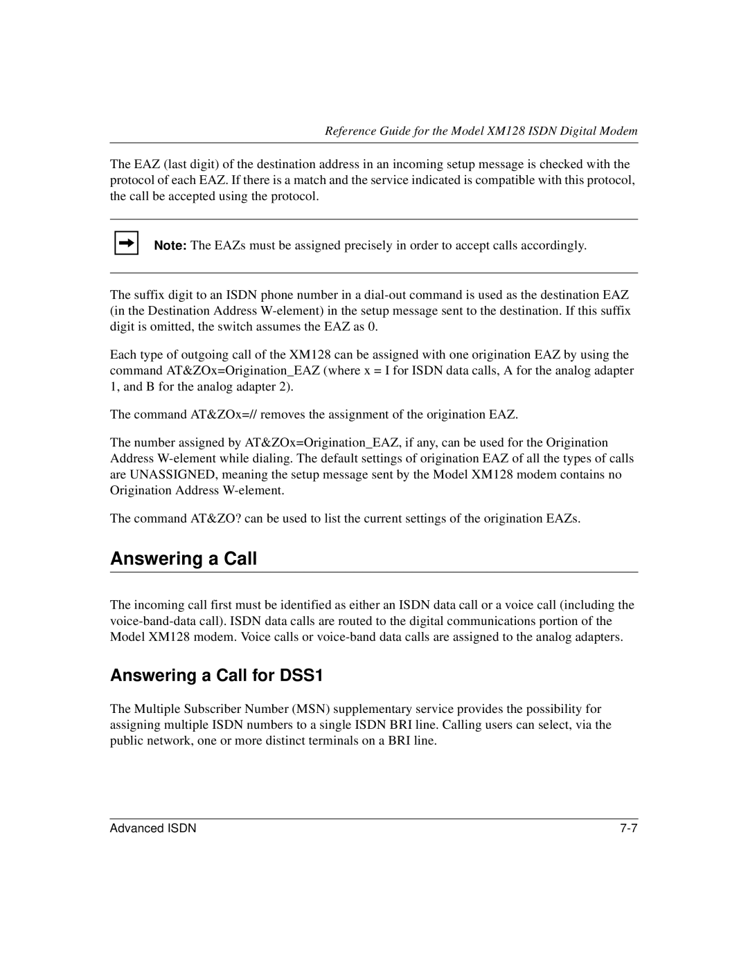 NETGEAR XM128 ISDN manual Answering a Call for DSS1 