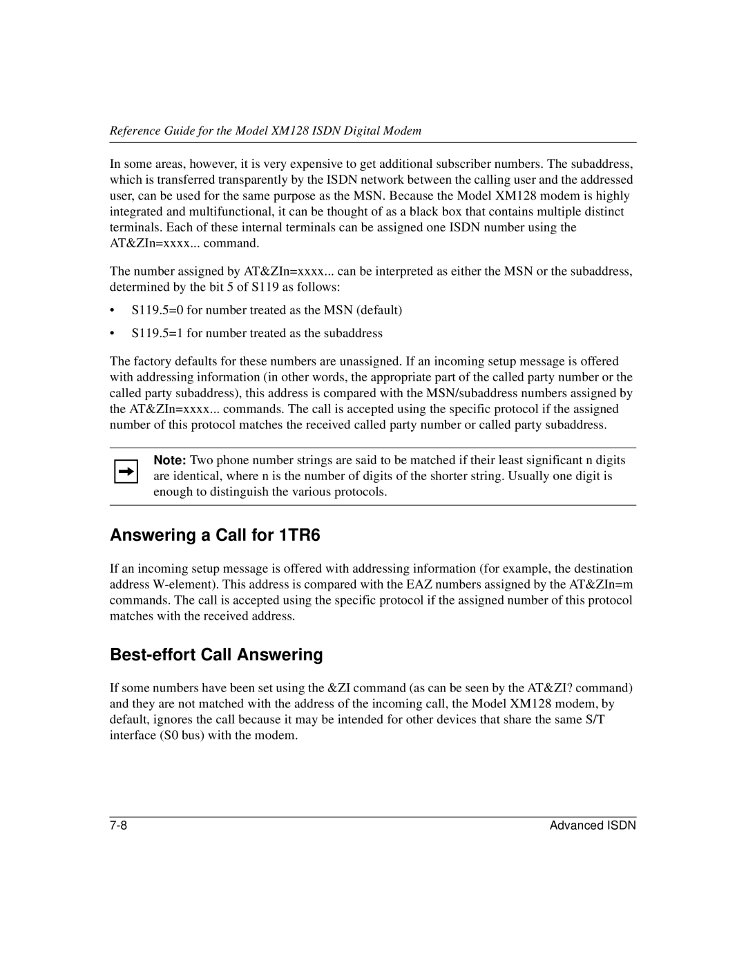 NETGEAR XM128 ISDN manual Answering a Call for 1TR6, Best-effort Call Answering 