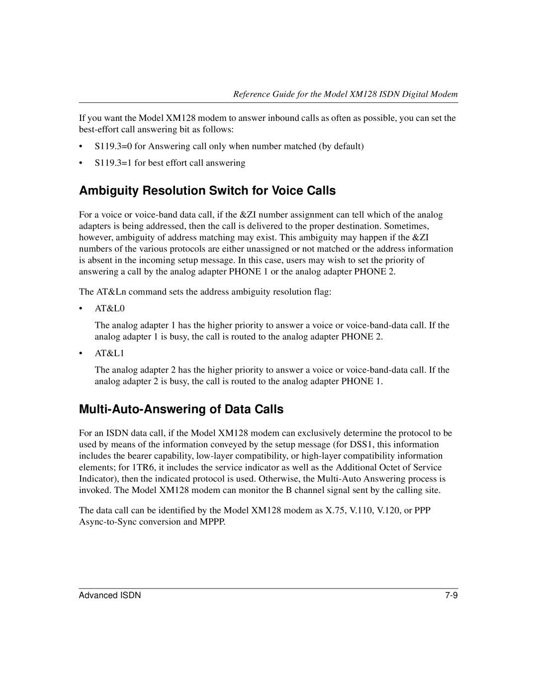 NETGEAR XM128 ISDN manual Ambiguity Resolution Switch for Voice Calls, Multi-Auto-Answering of Data Calls 