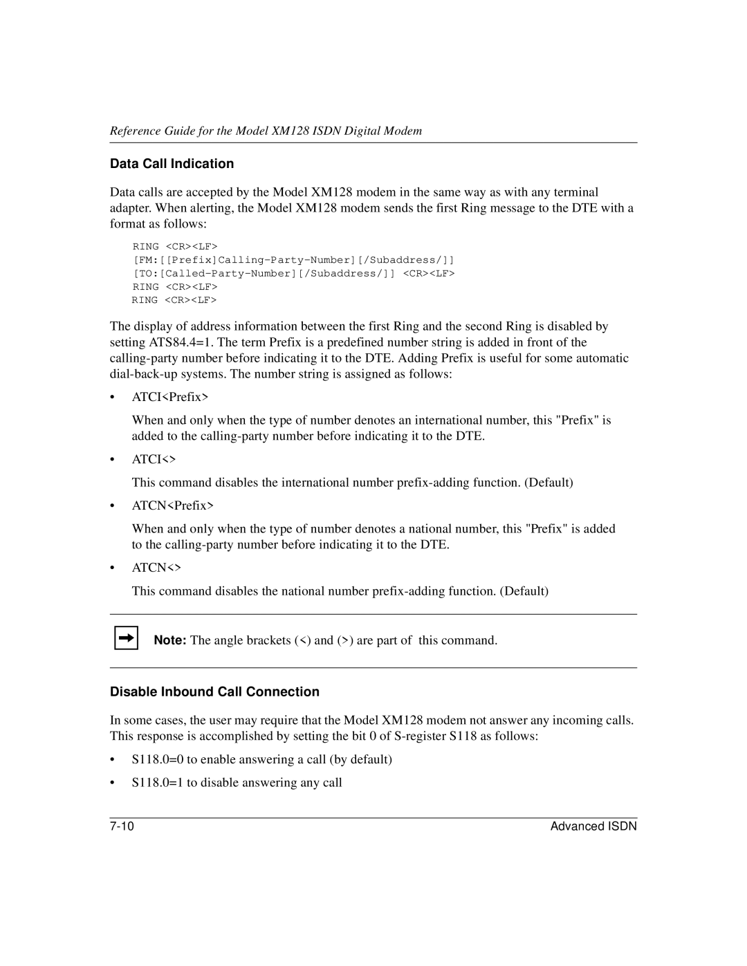 NETGEAR XM128 ISDN manual Data Call Indication, Disable Inbound Call Connection 