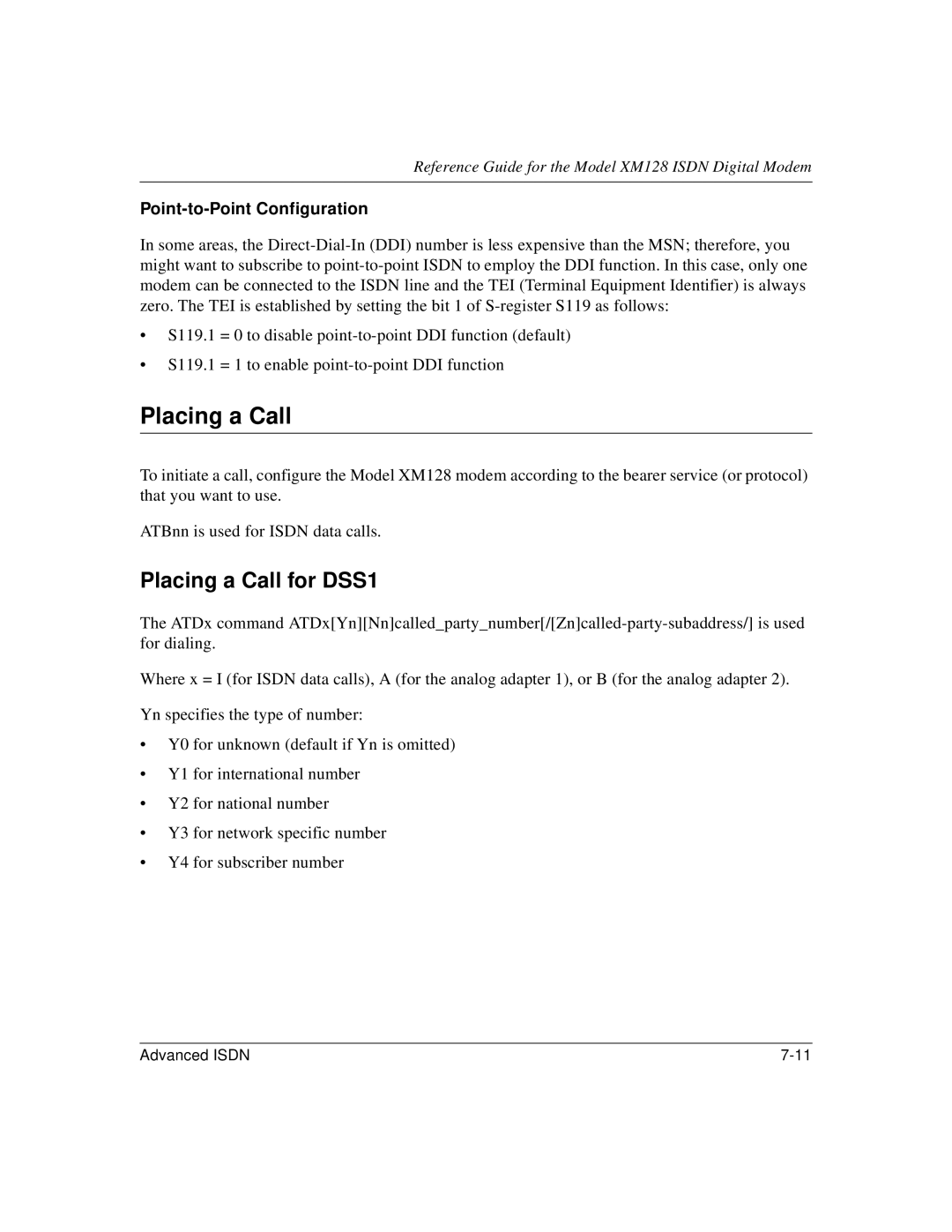 NETGEAR XM128 ISDN manual Placing a Call for DSS1, Point-to-Point Configuration 