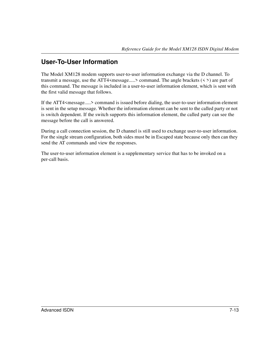 NETGEAR XM128 ISDN manual User-To-User Information 