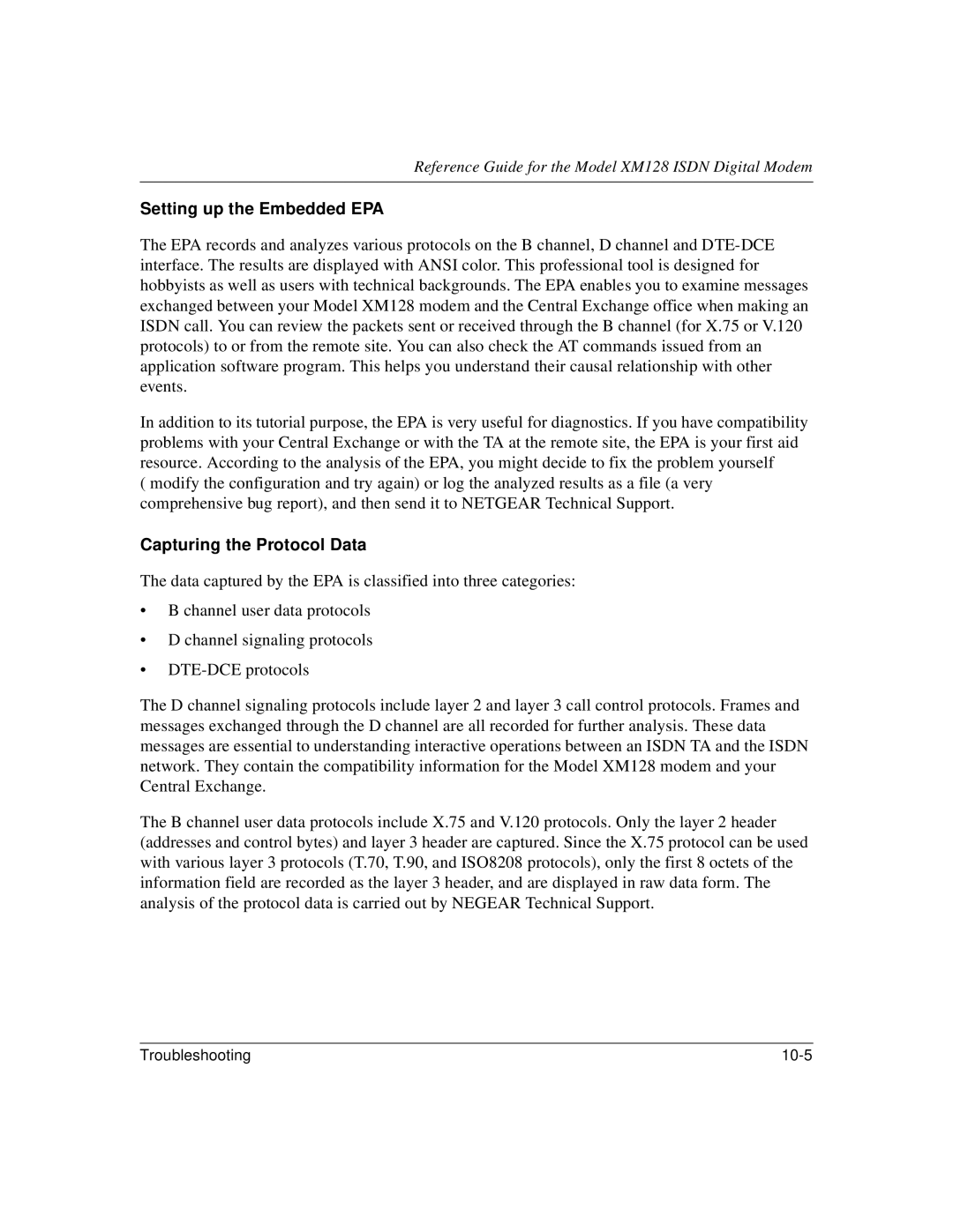 NETGEAR XM128 ISDN manual Setting up the Embedded EPA, Capturing the Protocol Data 