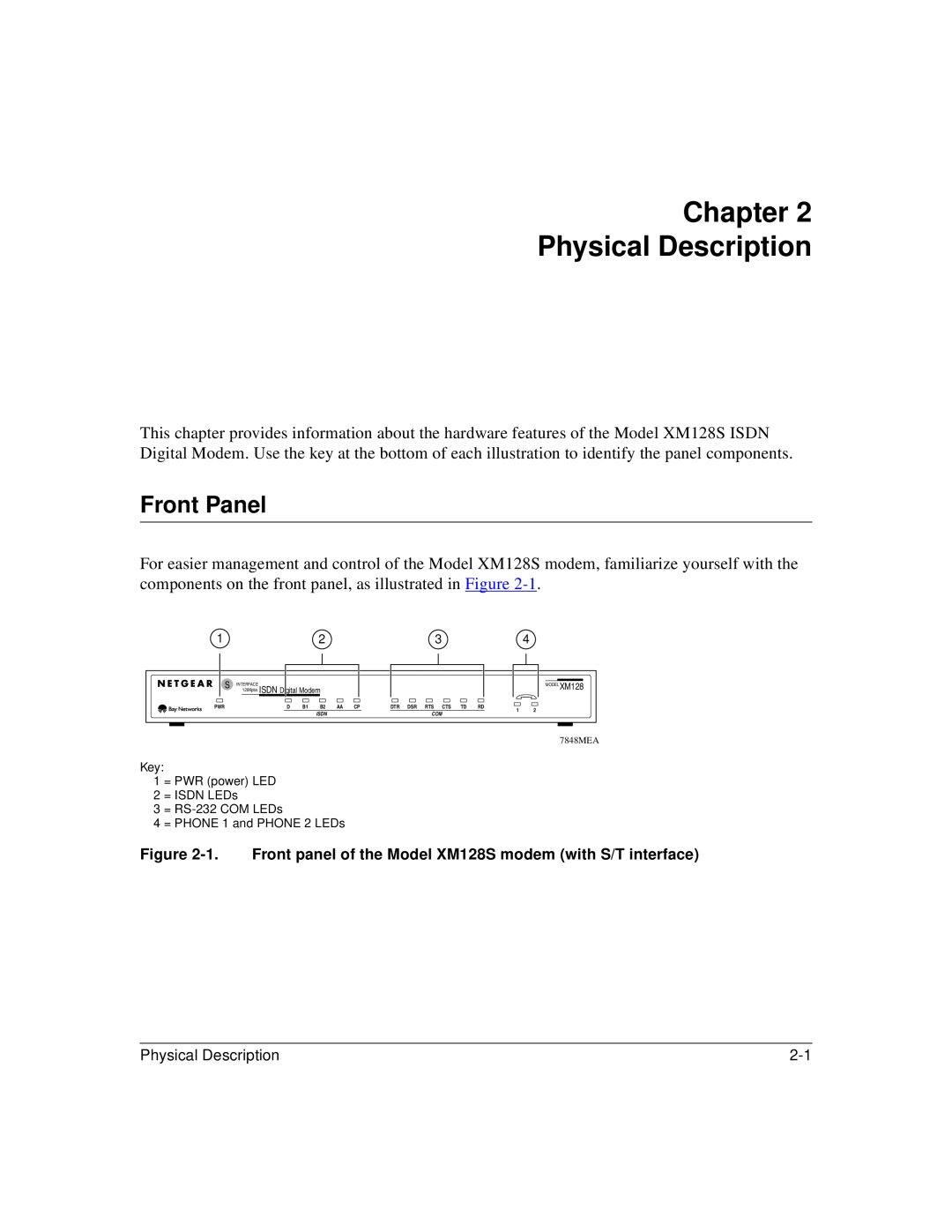 NETGEAR XM128S manual Chapter Physical Description, Front Panel 
