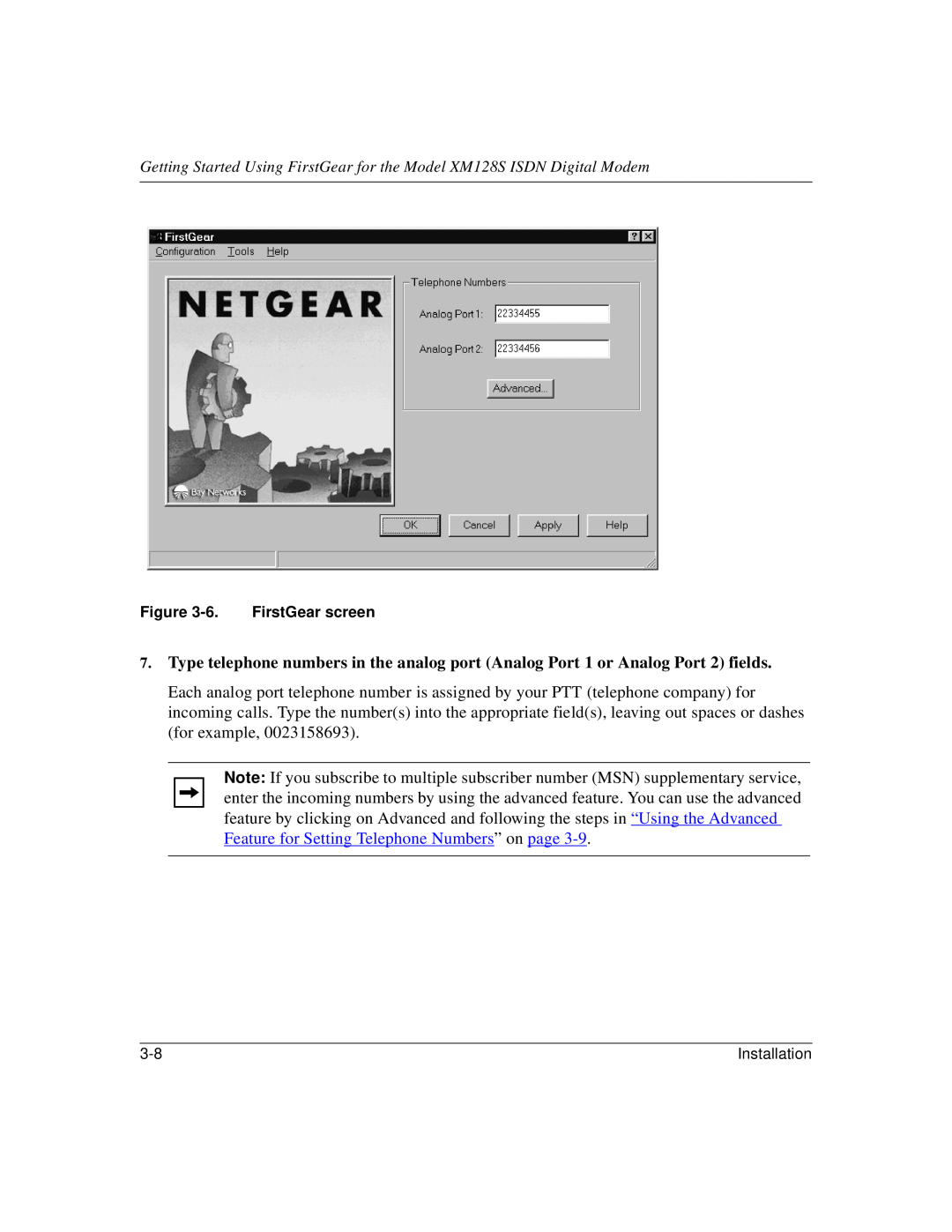 NETGEAR XM128S manual 6. FirstGear screen 