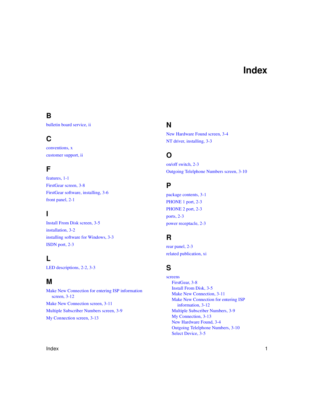 NETGEAR XM128S manual Index 