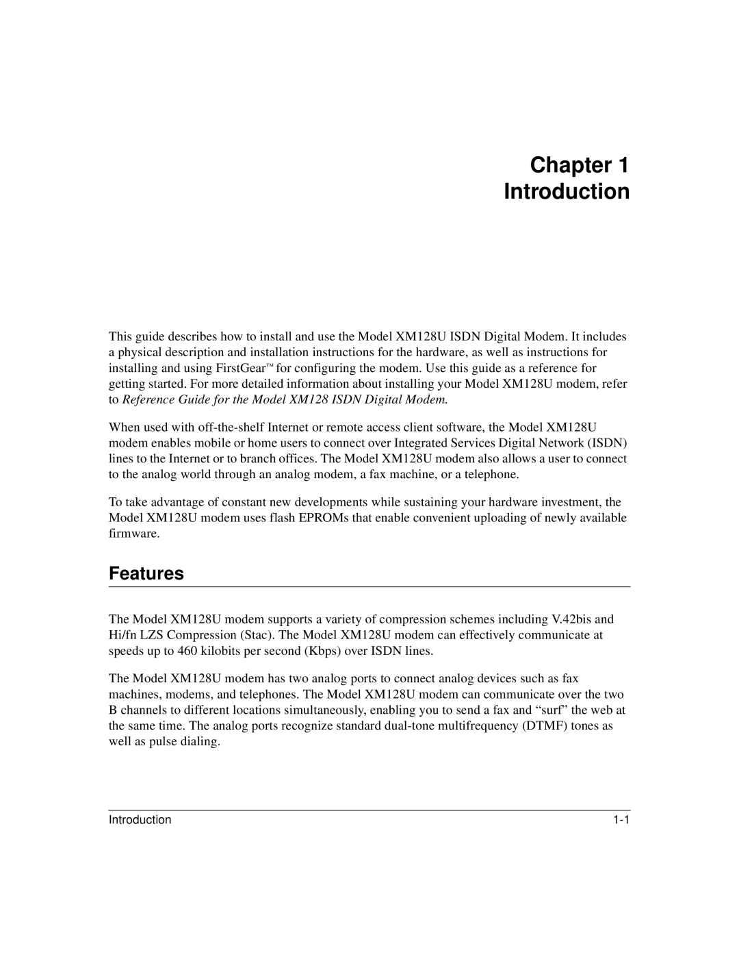 NETGEAR XM128U manual Chapter Introduction, Features 