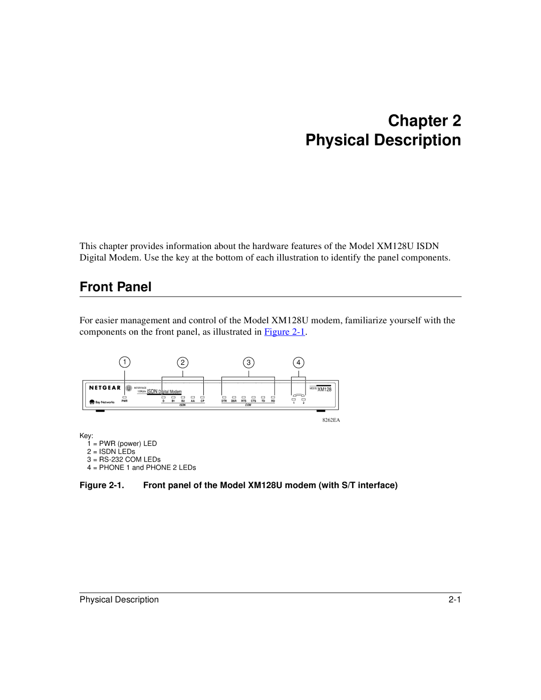 NETGEAR XM128U manual Chapter Physical Description, Front Panel 