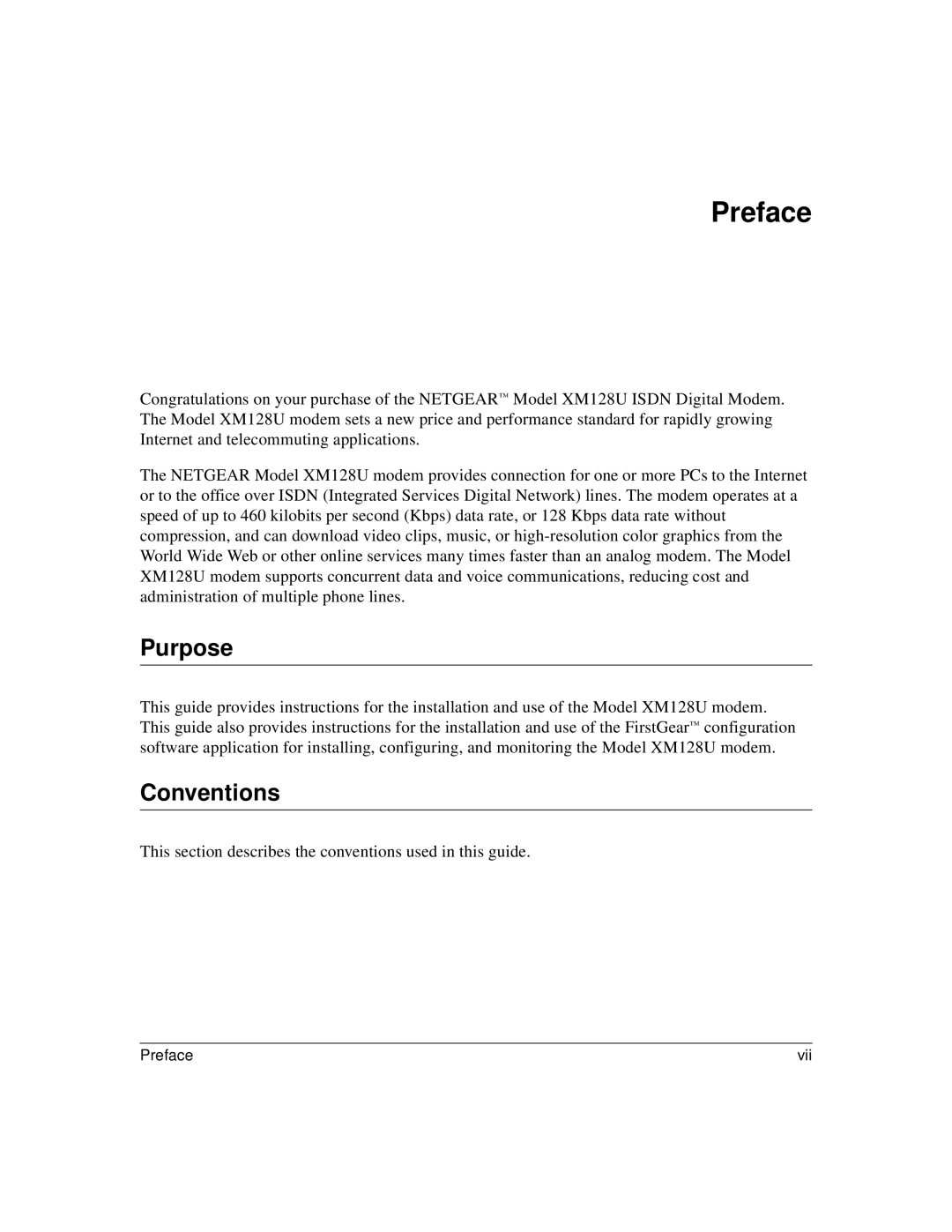 NETGEAR XM128U manual Preface, Purpose, Conventions 