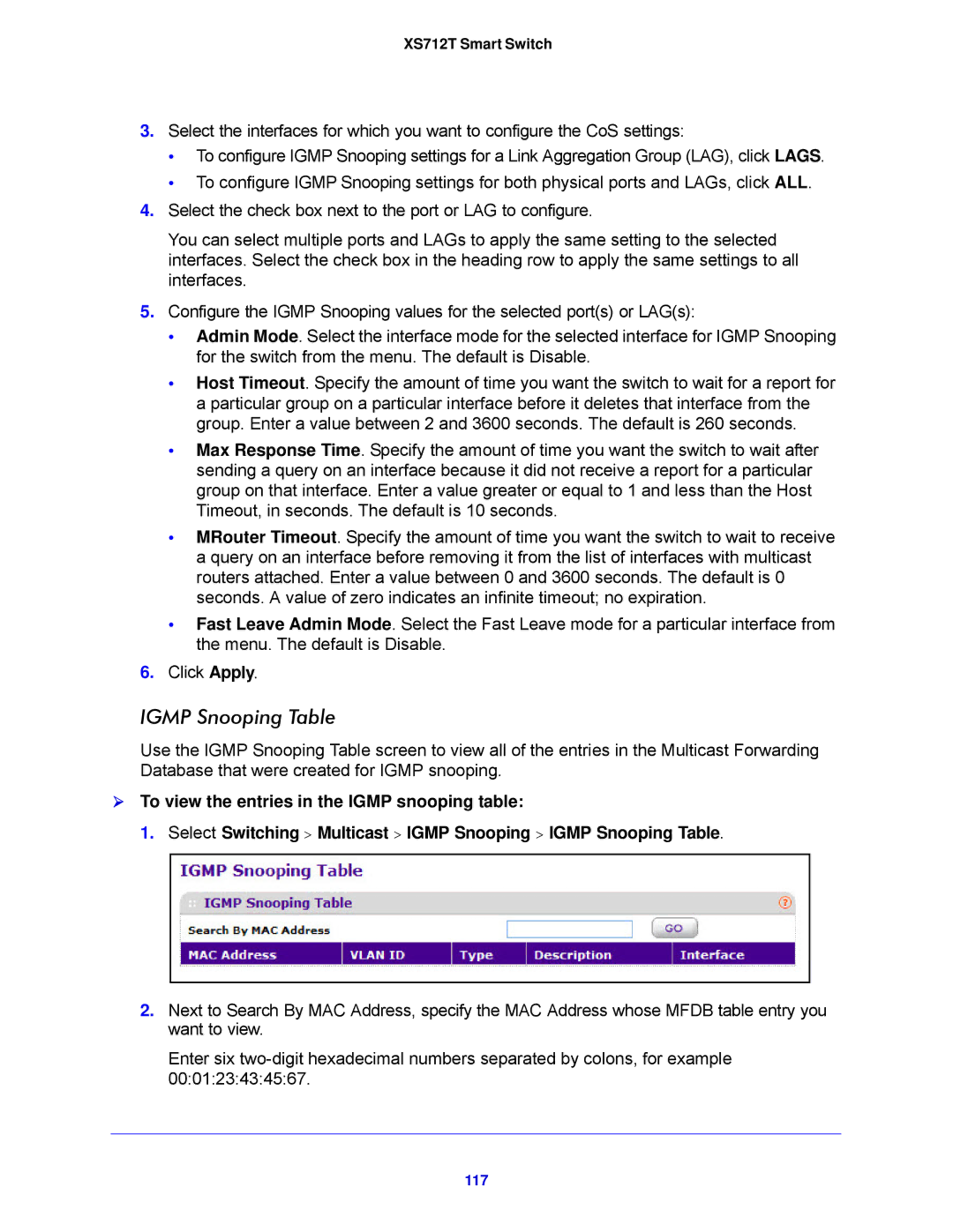 NETGEAR XS712T-100NES manual Igmp Snooping Table, 117 