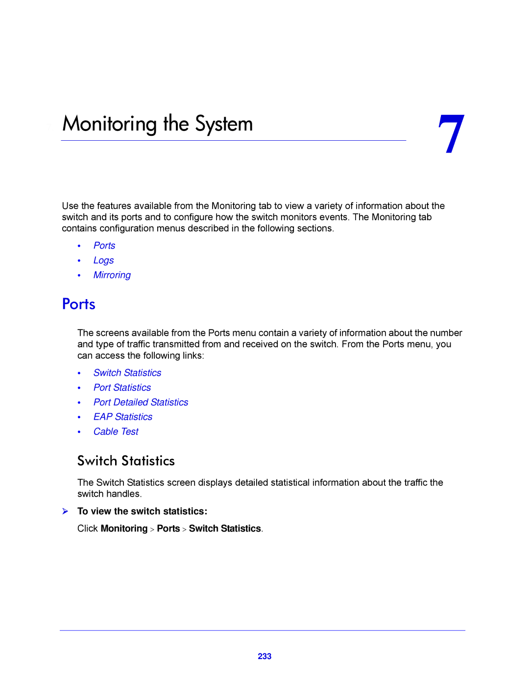 NETGEAR XS712T-100NES manual Switch Statistics, 233 