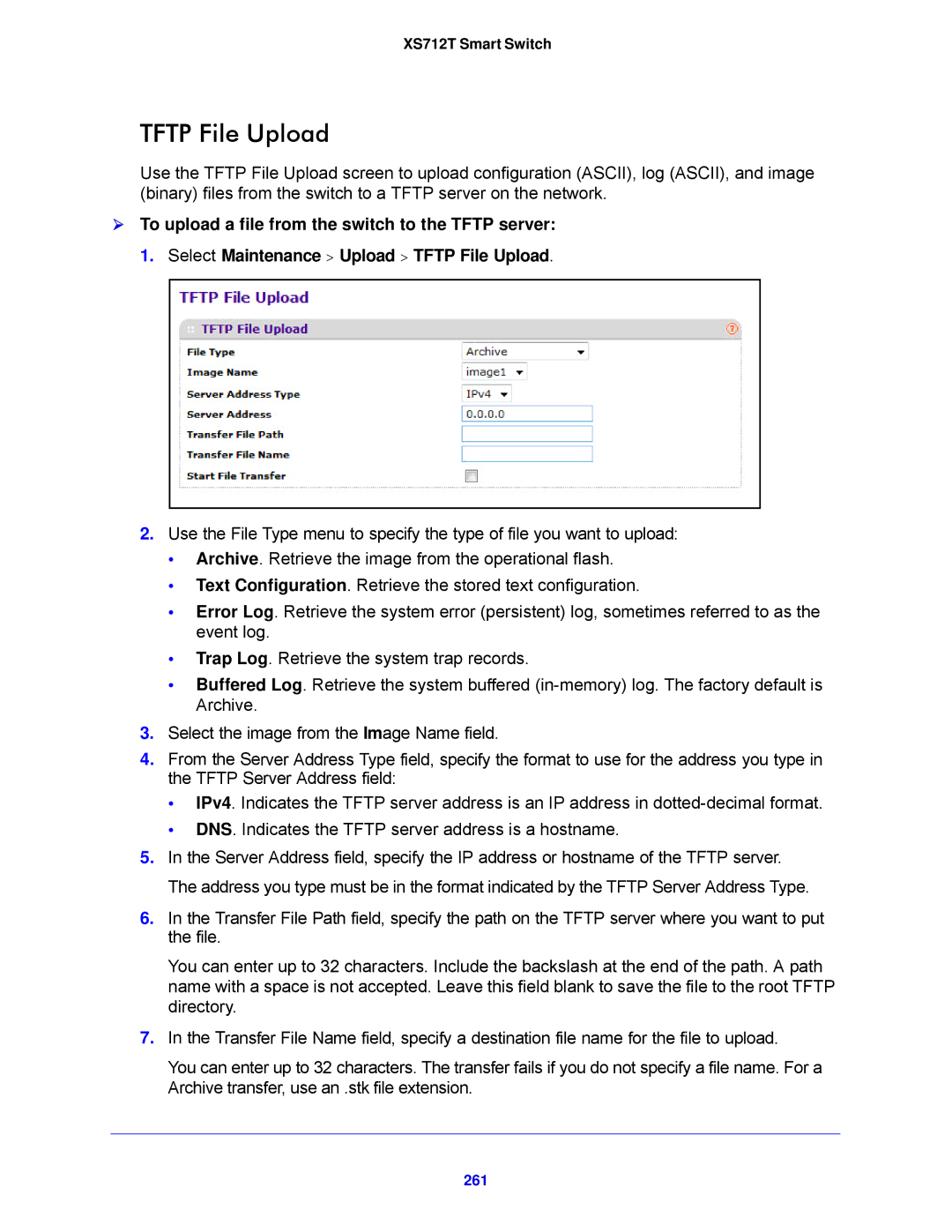 NETGEAR XS712T-100NES manual Tftp File Upload, 261 