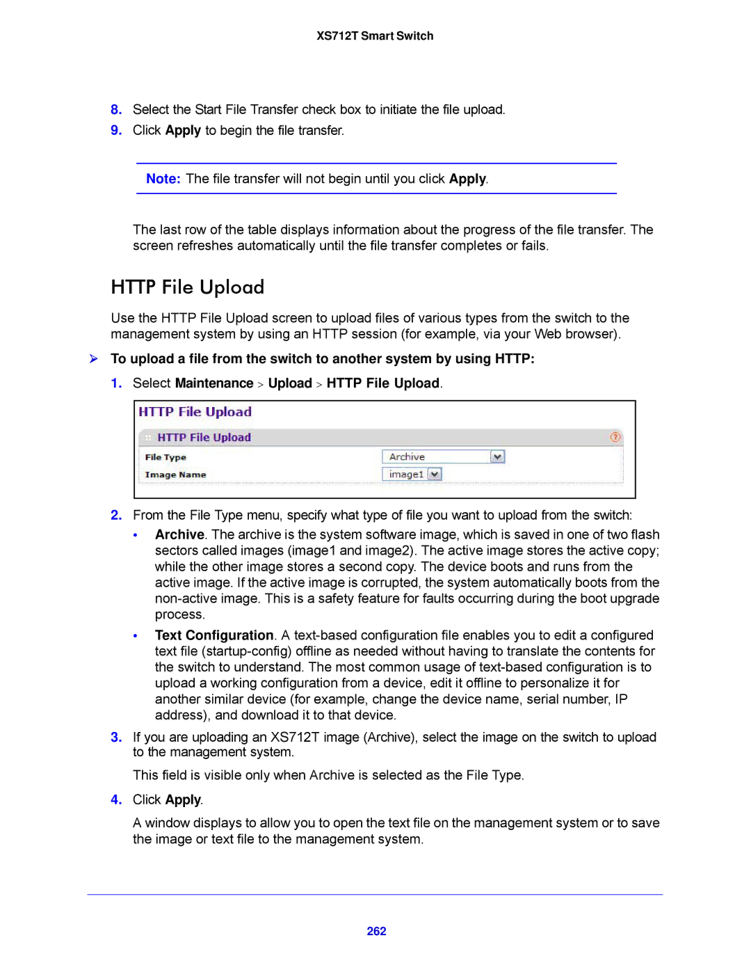 NETGEAR XS712T-100NES manual Http File Upload, 262 