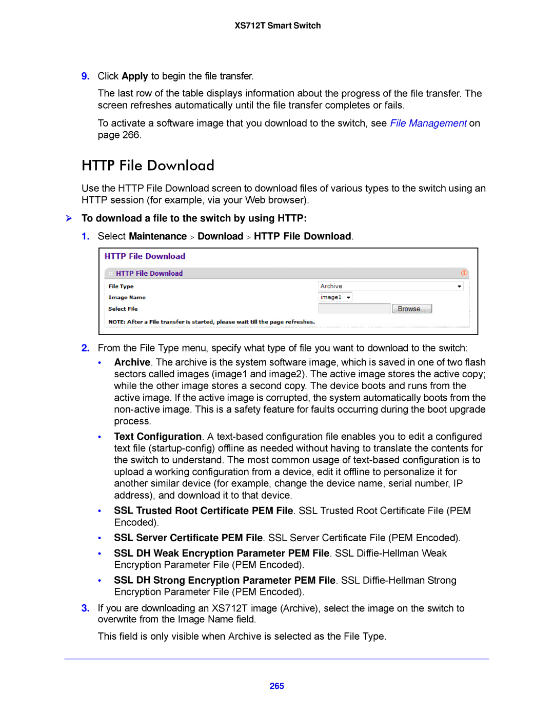 NETGEAR XS712T-100NES manual Http File Download, 265 