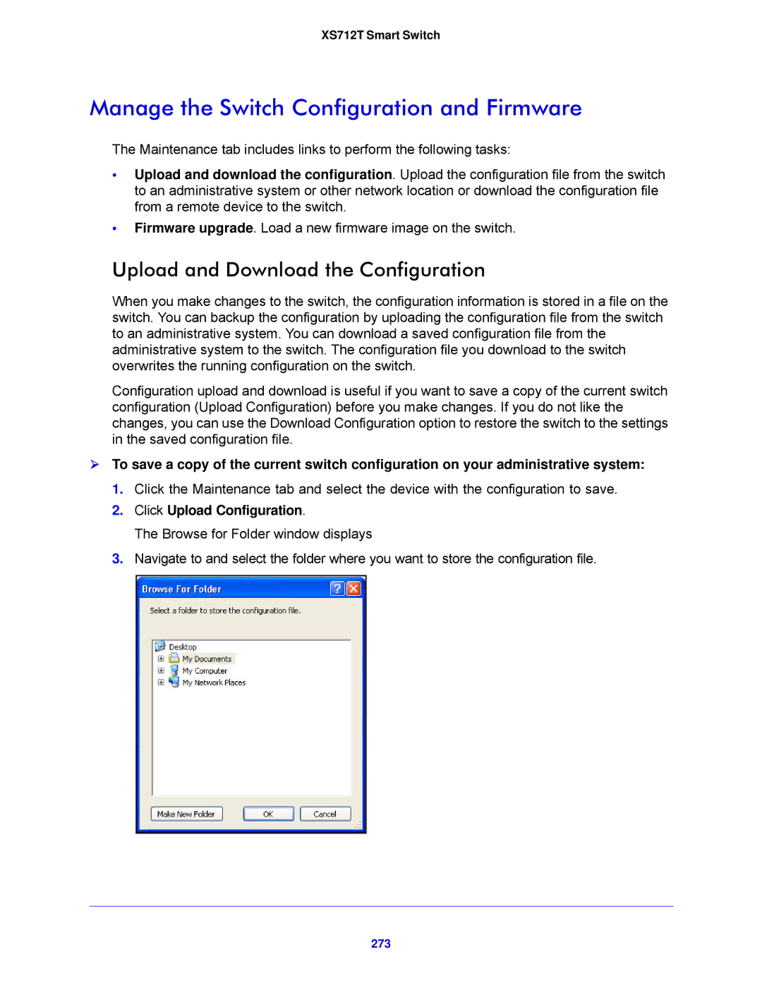 NETGEAR XS712T-100NES manual Manage the Switch Configuration and Firmware, Upload and Download the Configuration, 273 