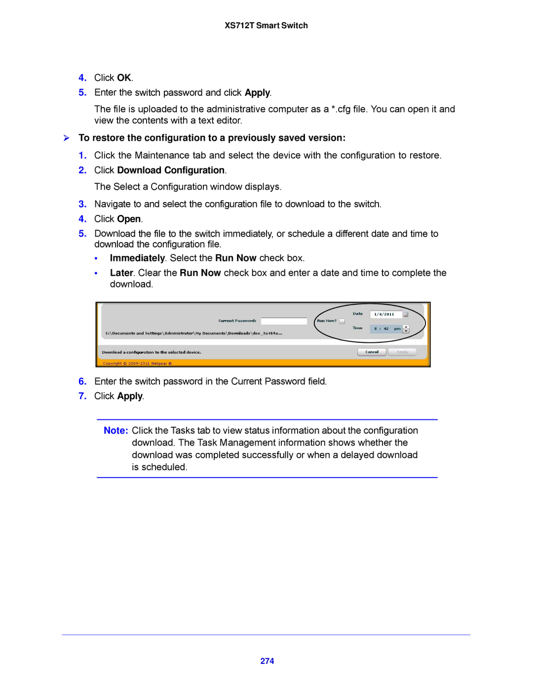 NETGEAR XS712T-100NES manual Click Download Configuration, 274 