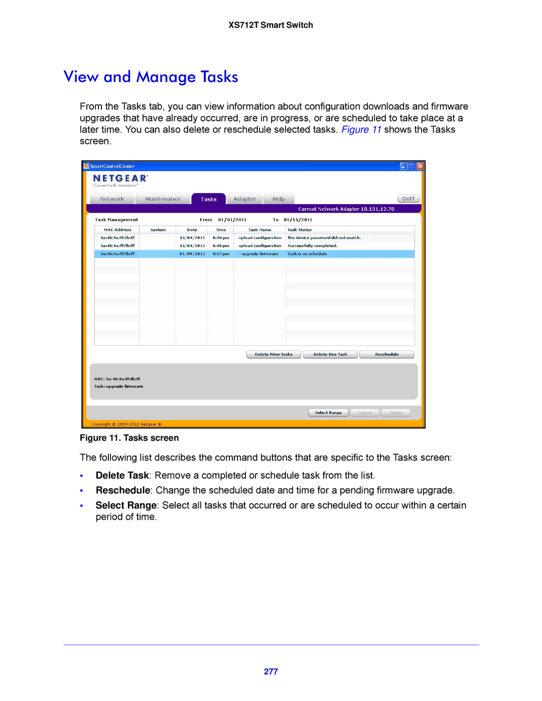 NETGEAR XS712T-100NES manual View and Manage Tasks, 277 