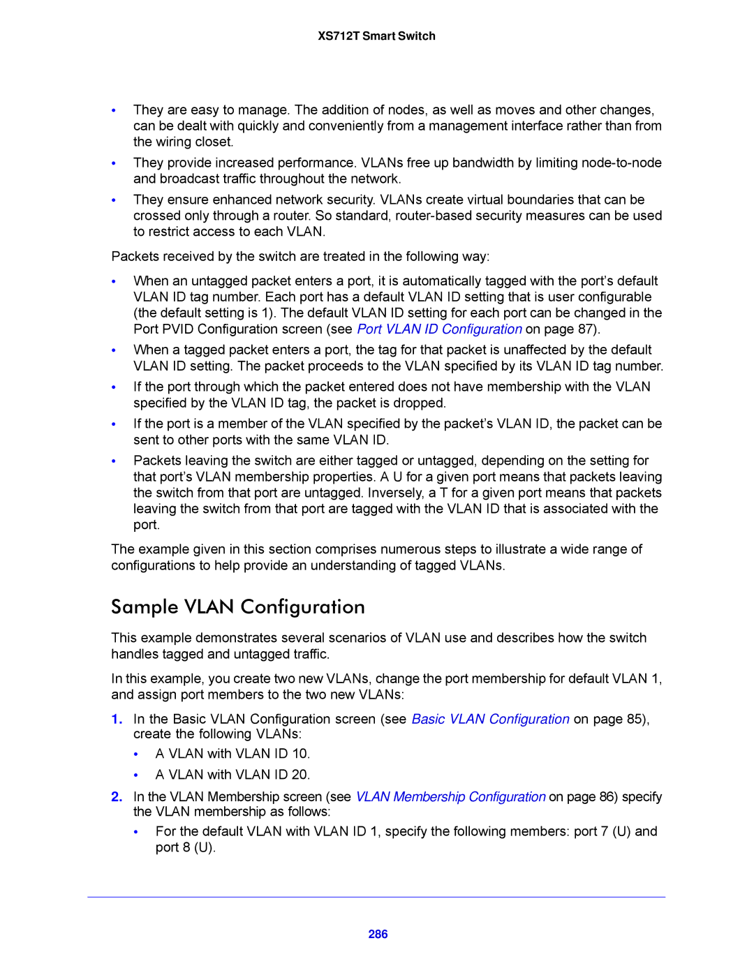 NETGEAR XS712T-100NES manual Sample Vlan Configuration, 286 