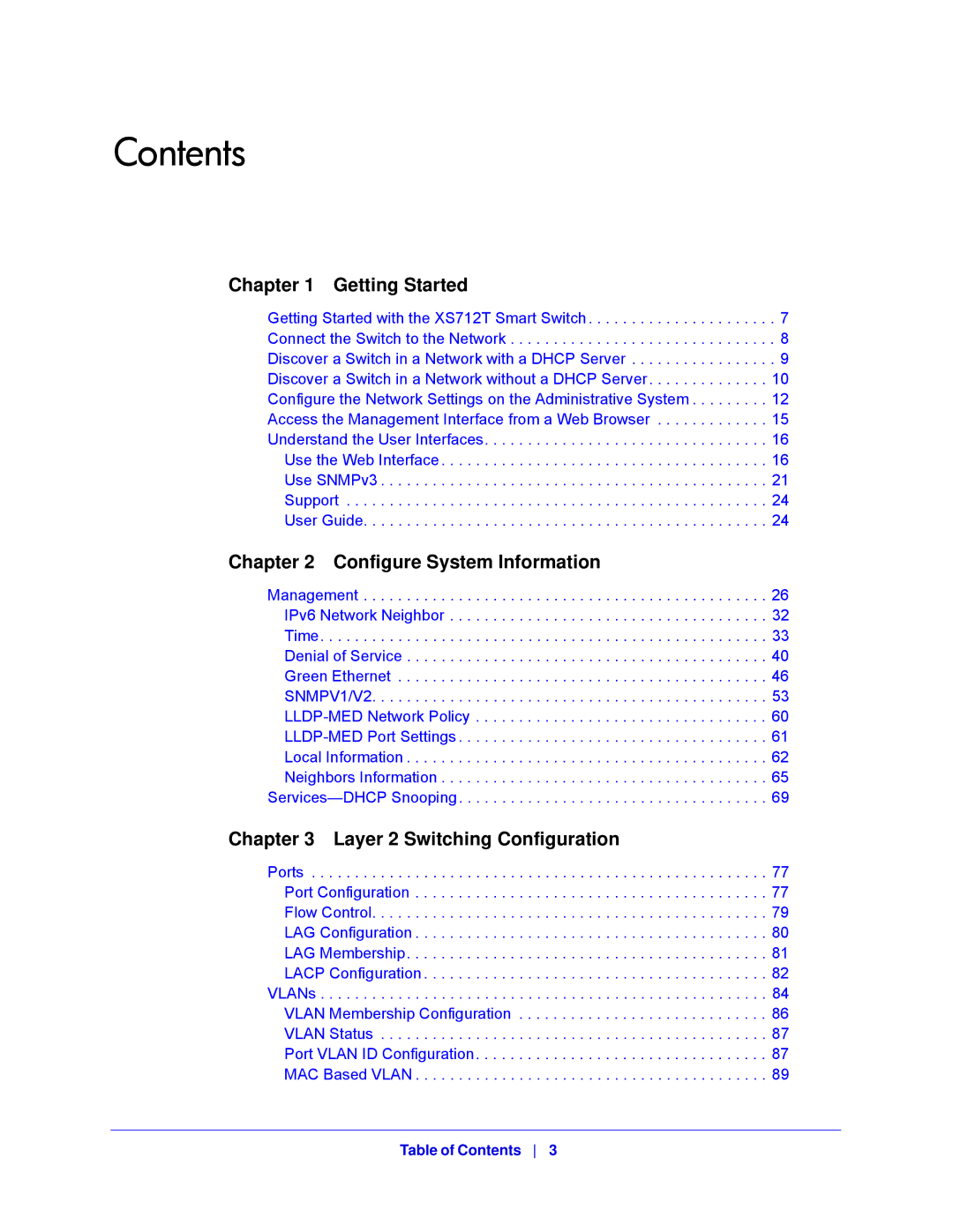 NETGEAR XS712T-100NES manual Contents 