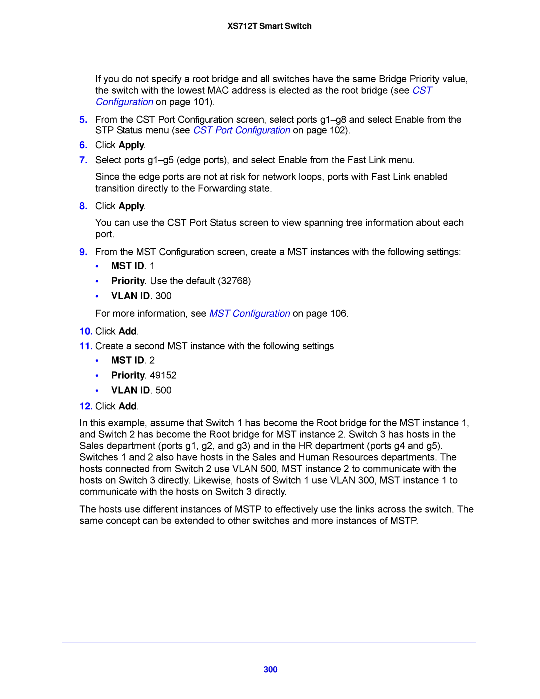 NETGEAR XS712T-100NES manual Mst Id, MST ID Priority Vlan ID, 300 