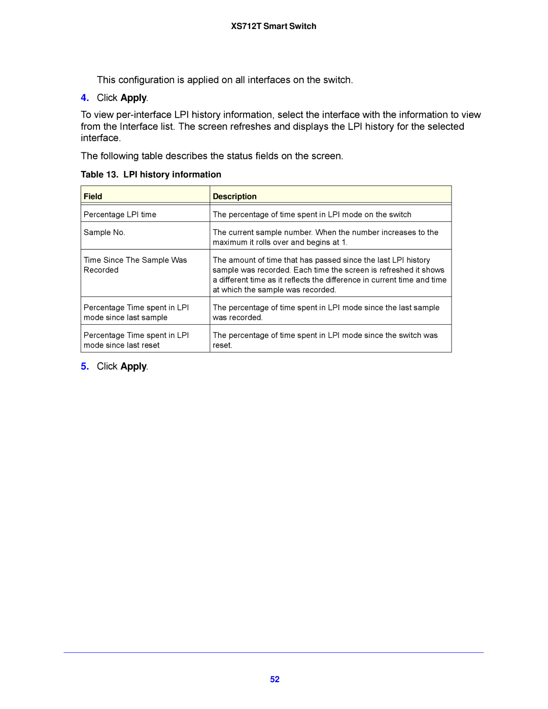 NETGEAR XS712T-100NES manual LPI history information 