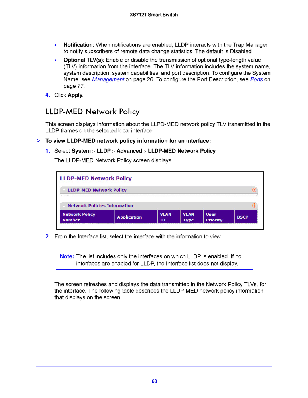 NETGEAR XS712T-100NES manual LLDP-MED Network Policy 