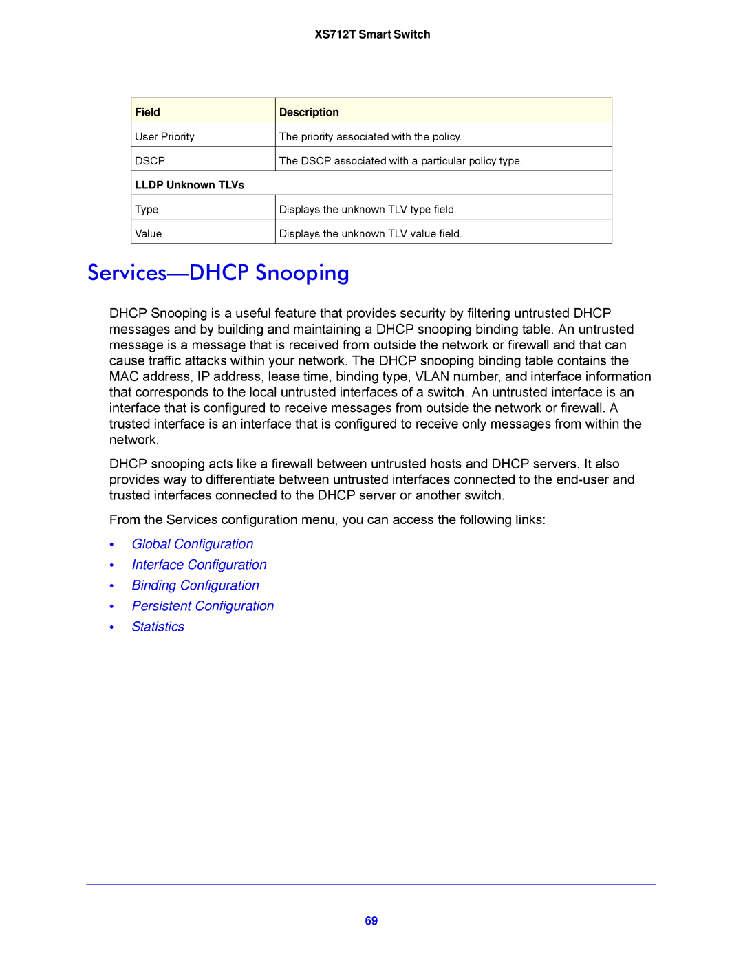 NETGEAR XS712T-100NES manual Services-DHCP Snooping 