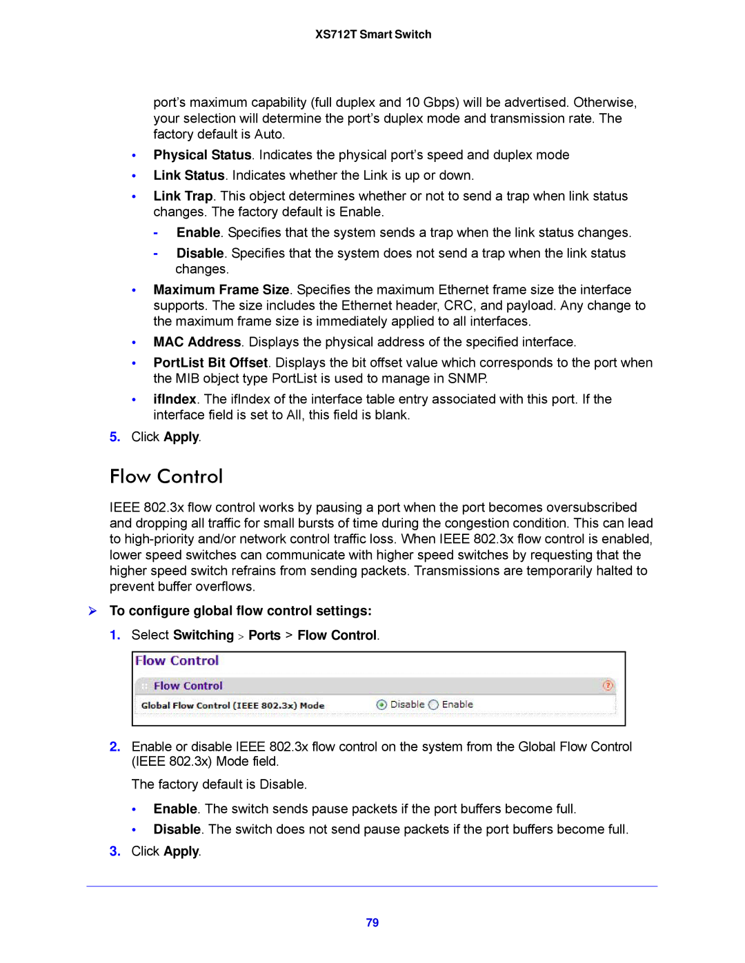 NETGEAR XS712T-100NES manual Flow Control 