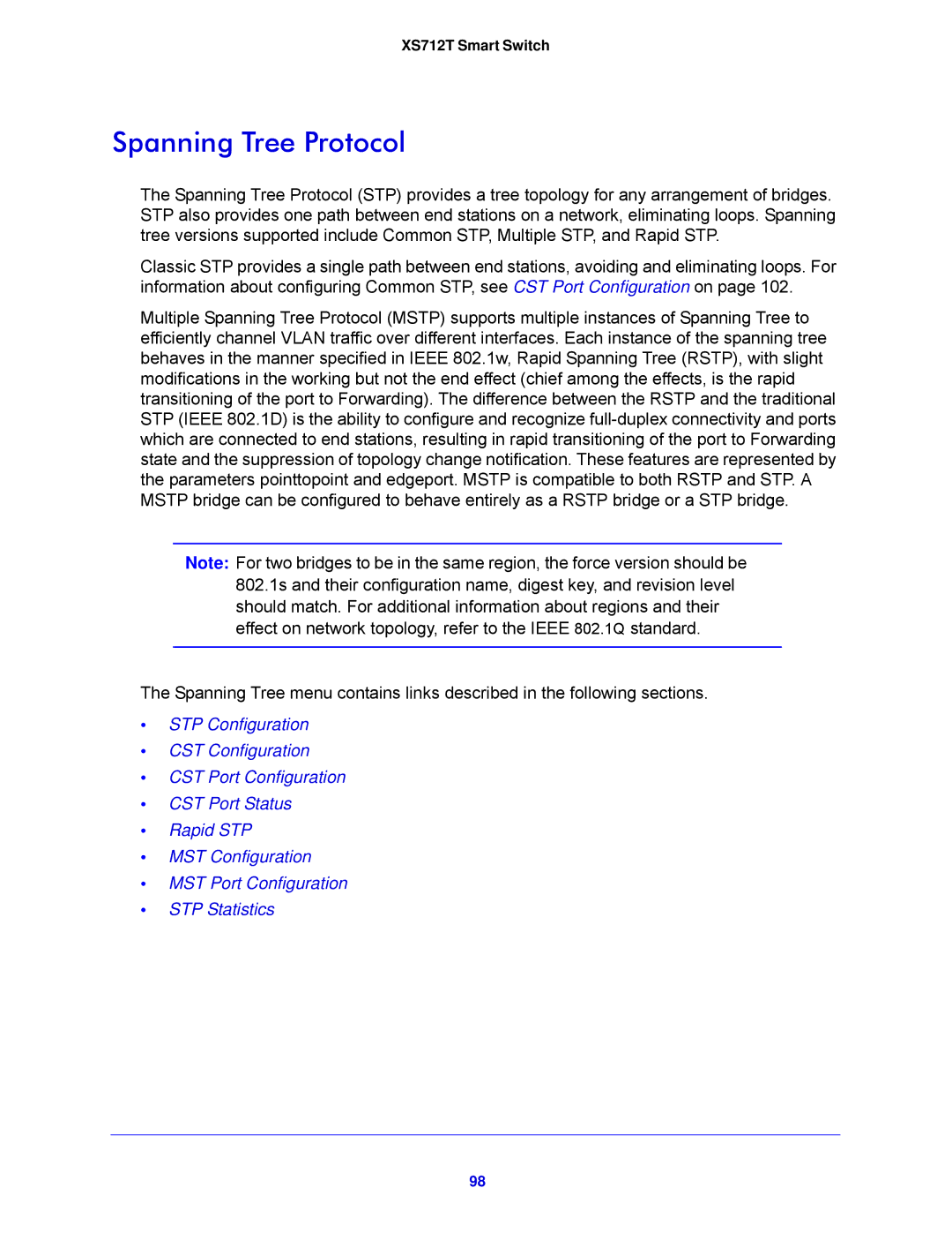 NETGEAR XS712T-100NES manual Spanning Tree Protocol 