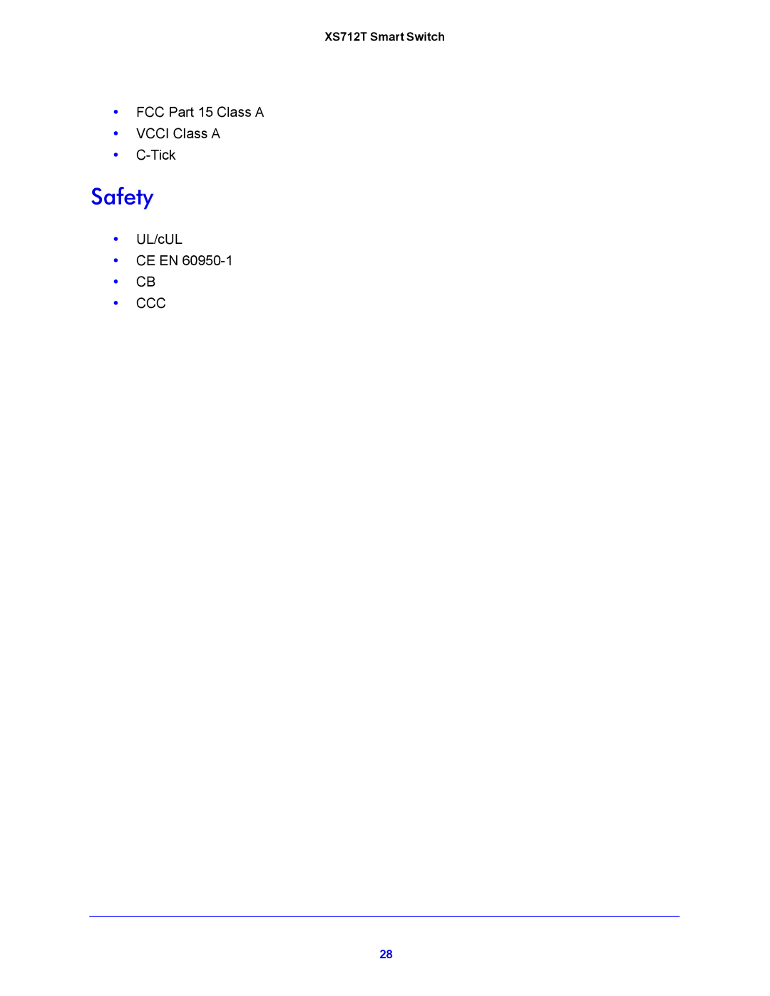 NETGEAR XS712T manual Safety 