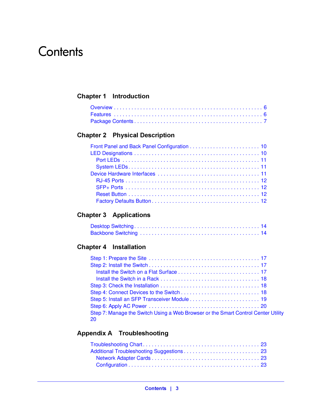 NETGEAR XS712T manual Contents 