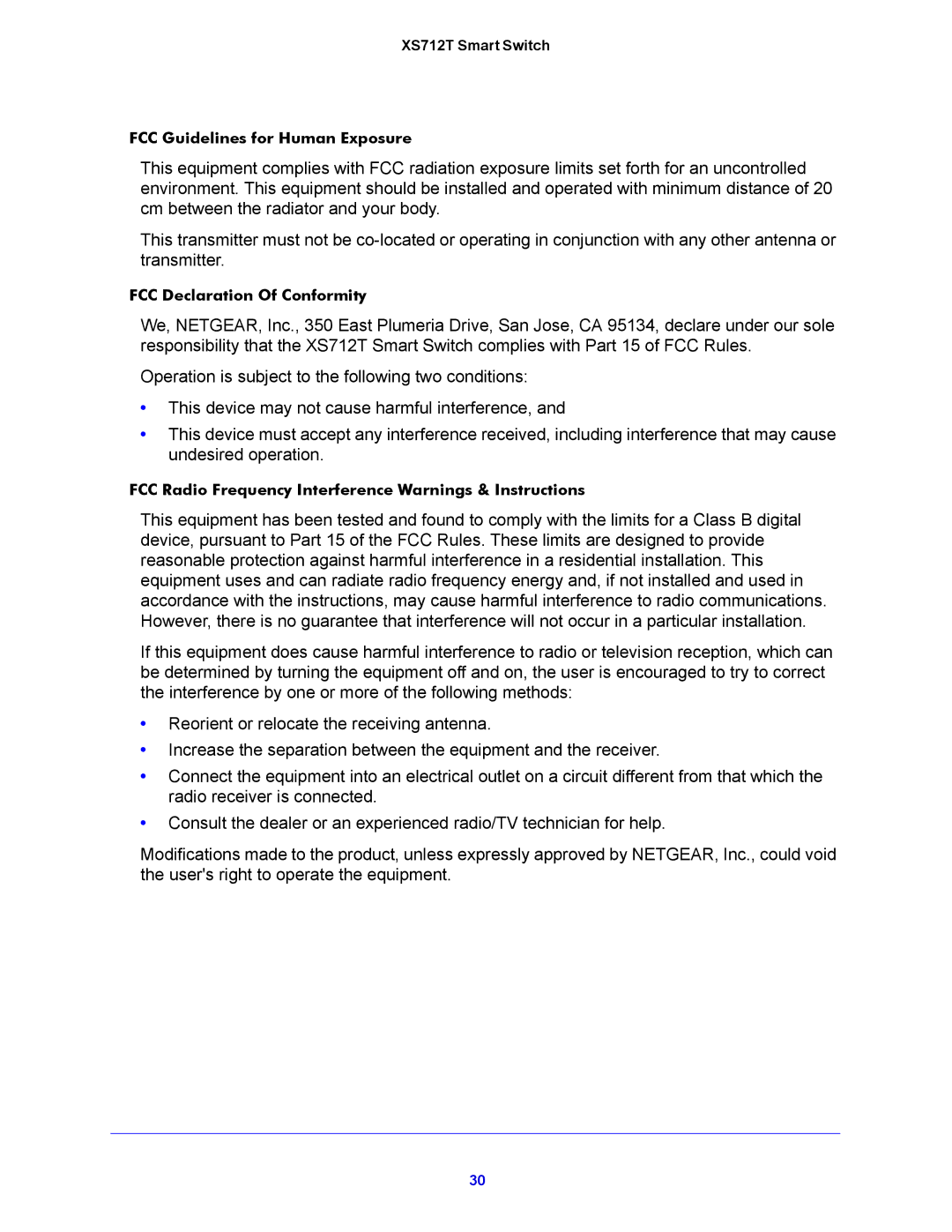 NETGEAR manual XS712T Smart Switch FCC Guidelines for Human Exposure 